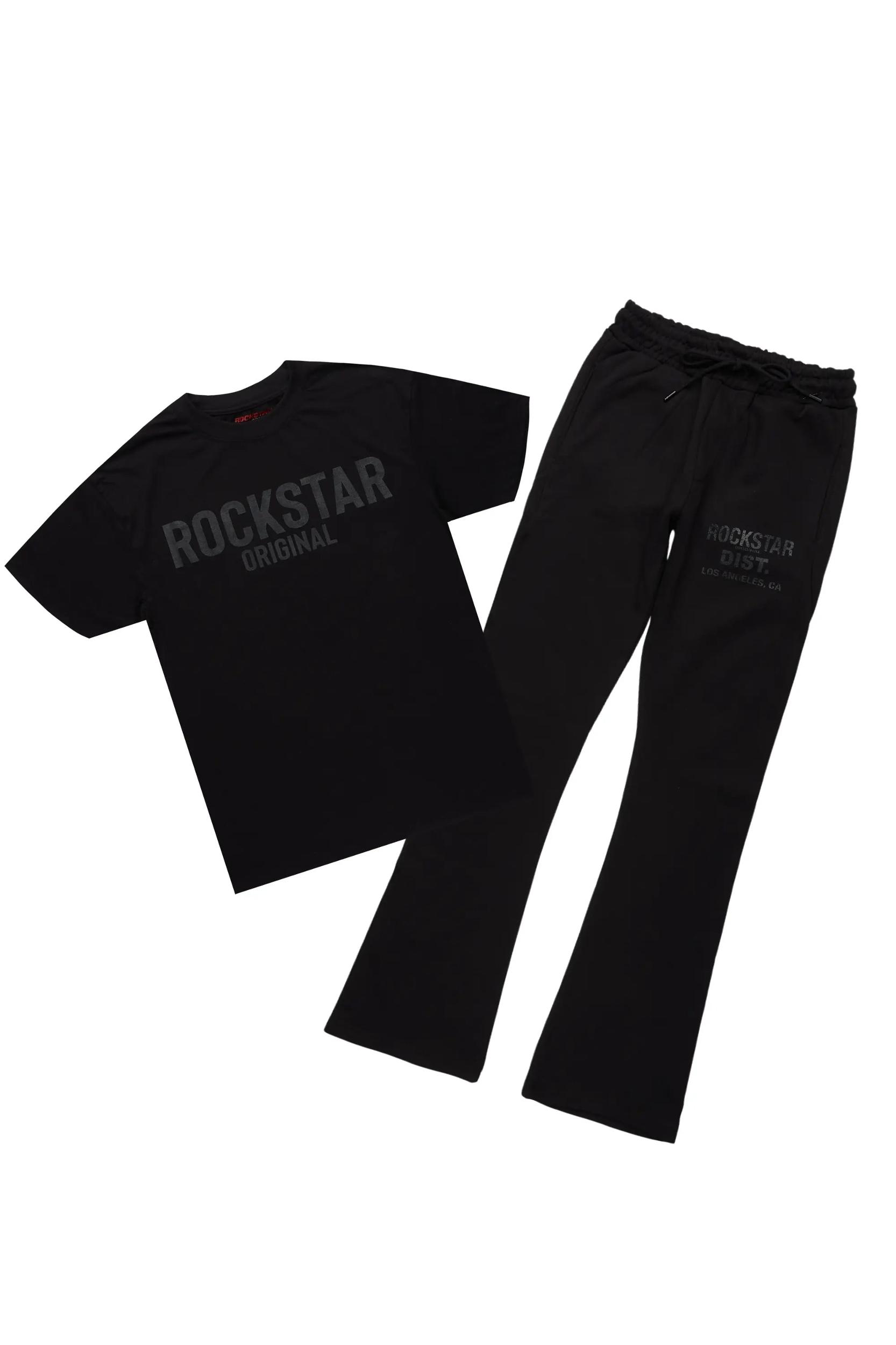 Lake Black/Black Oversized T-Shirt/Stacked Track Pant Set Male Product Image