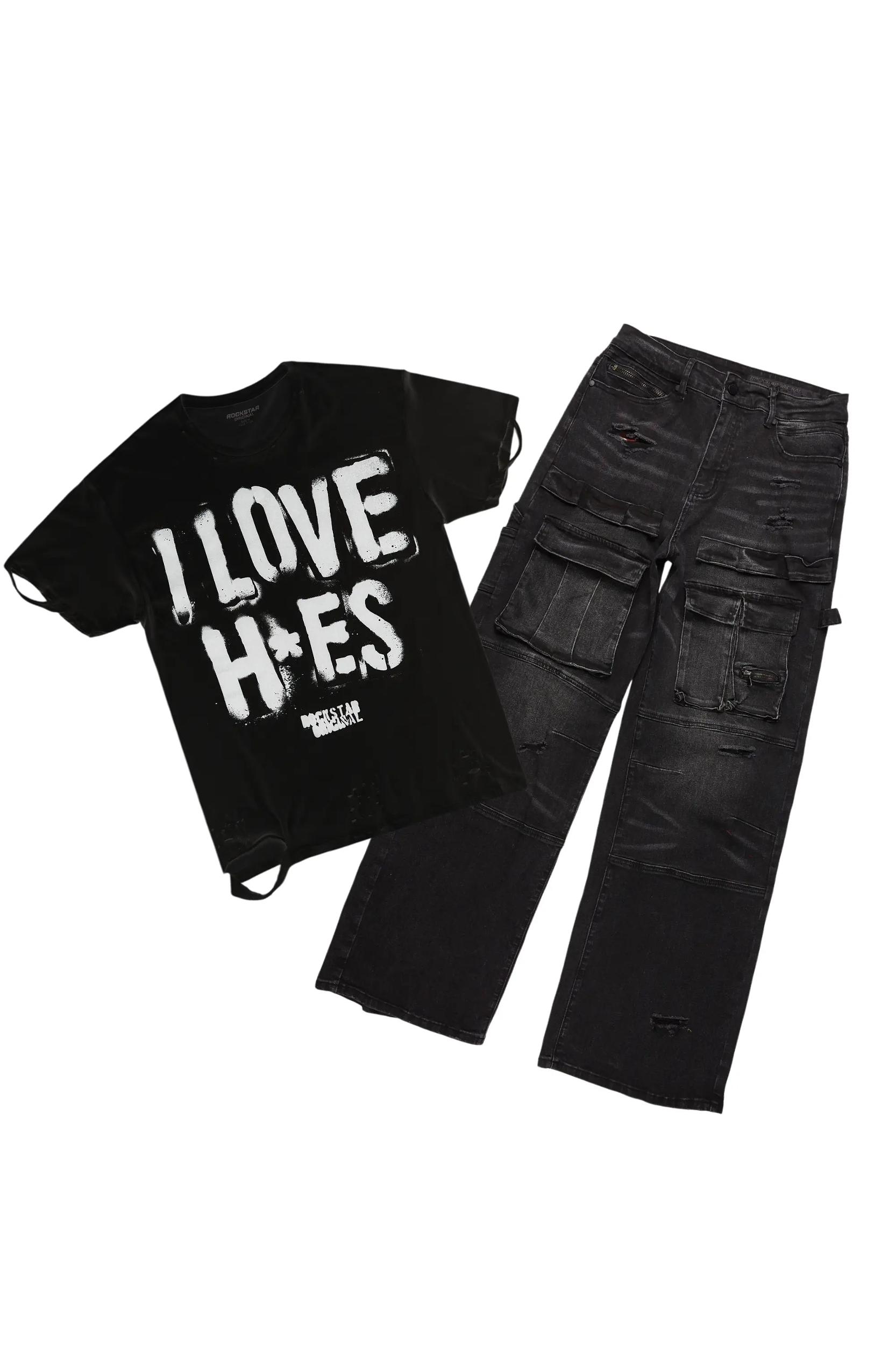 Banyan Black T-Shirt & Burain Baggy Fit Jean Bundle Male Product Image