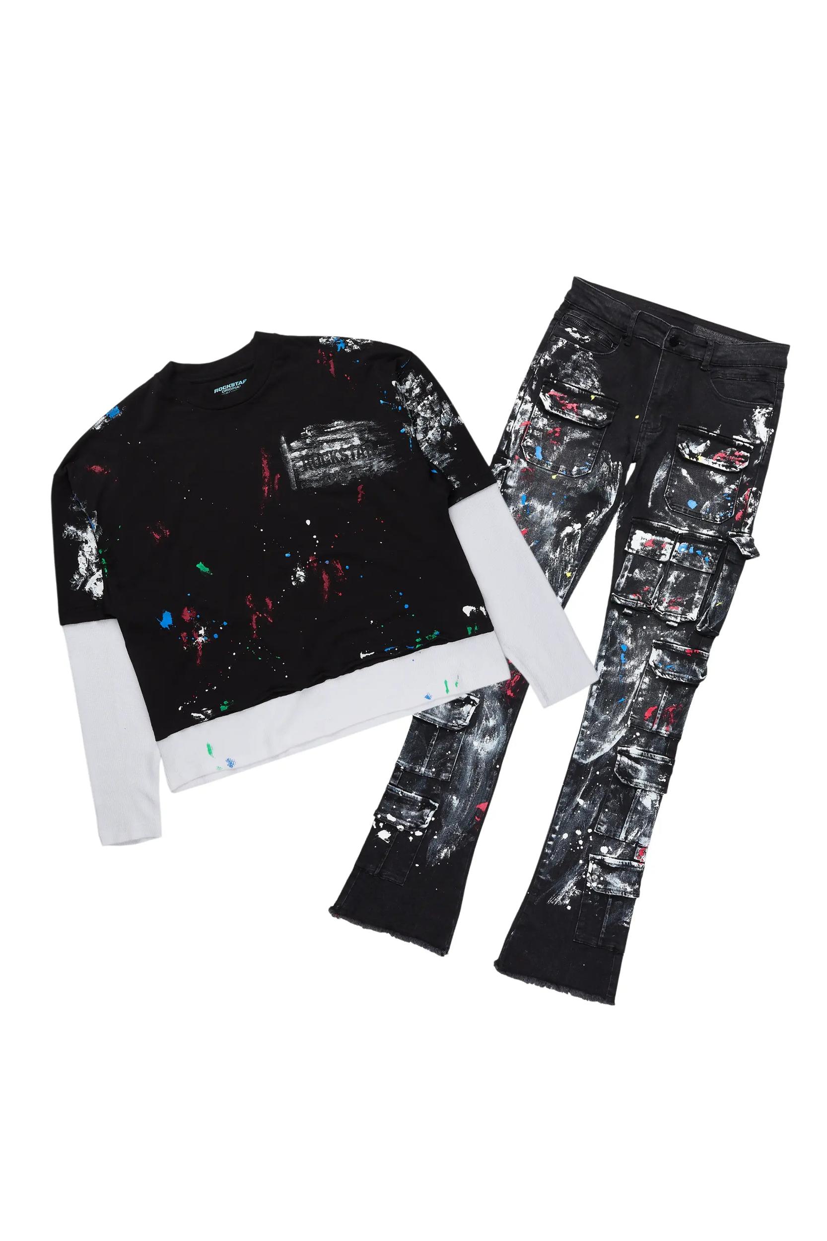 Farrow Black Painter Double Layer T-Shirt/Stacked Flare Jean Bundle Male Product Image