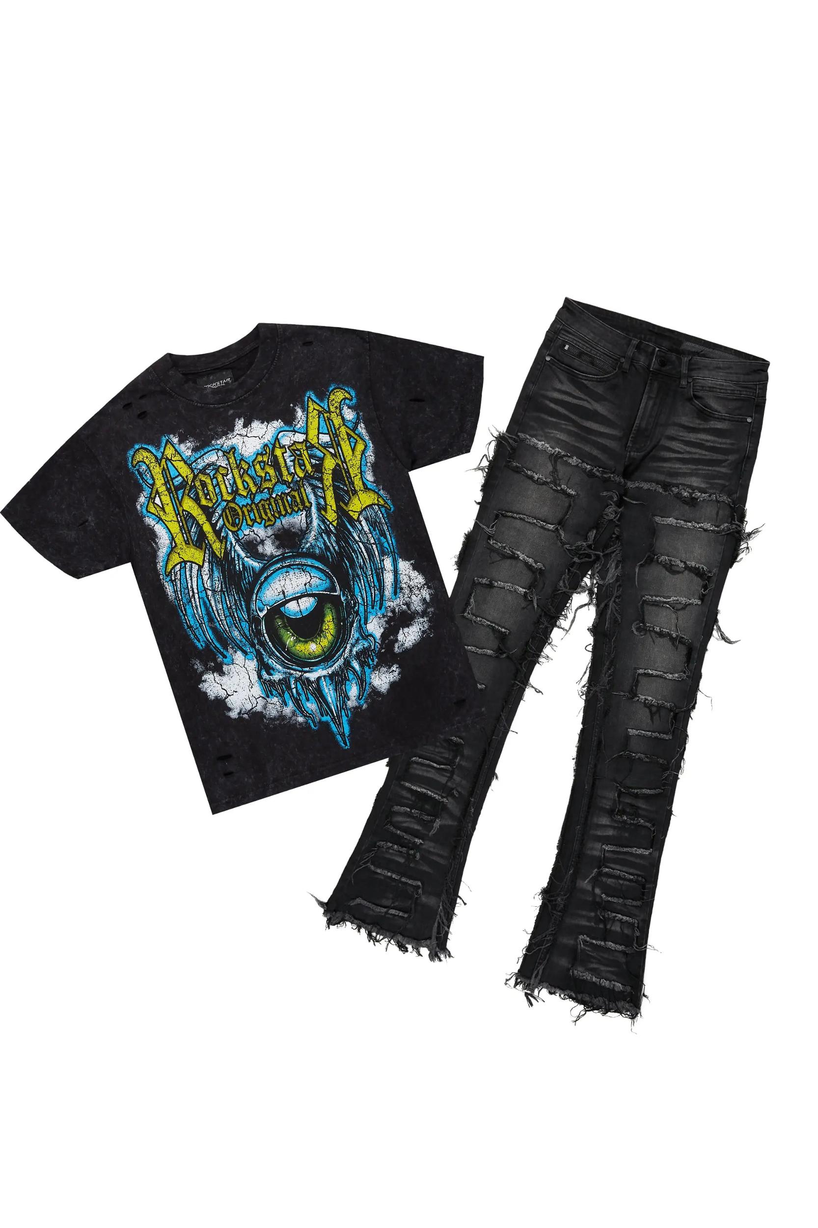 Fenton Vintage Black T-Shirt/Stacked Flare Jean Bundle Male Product Image