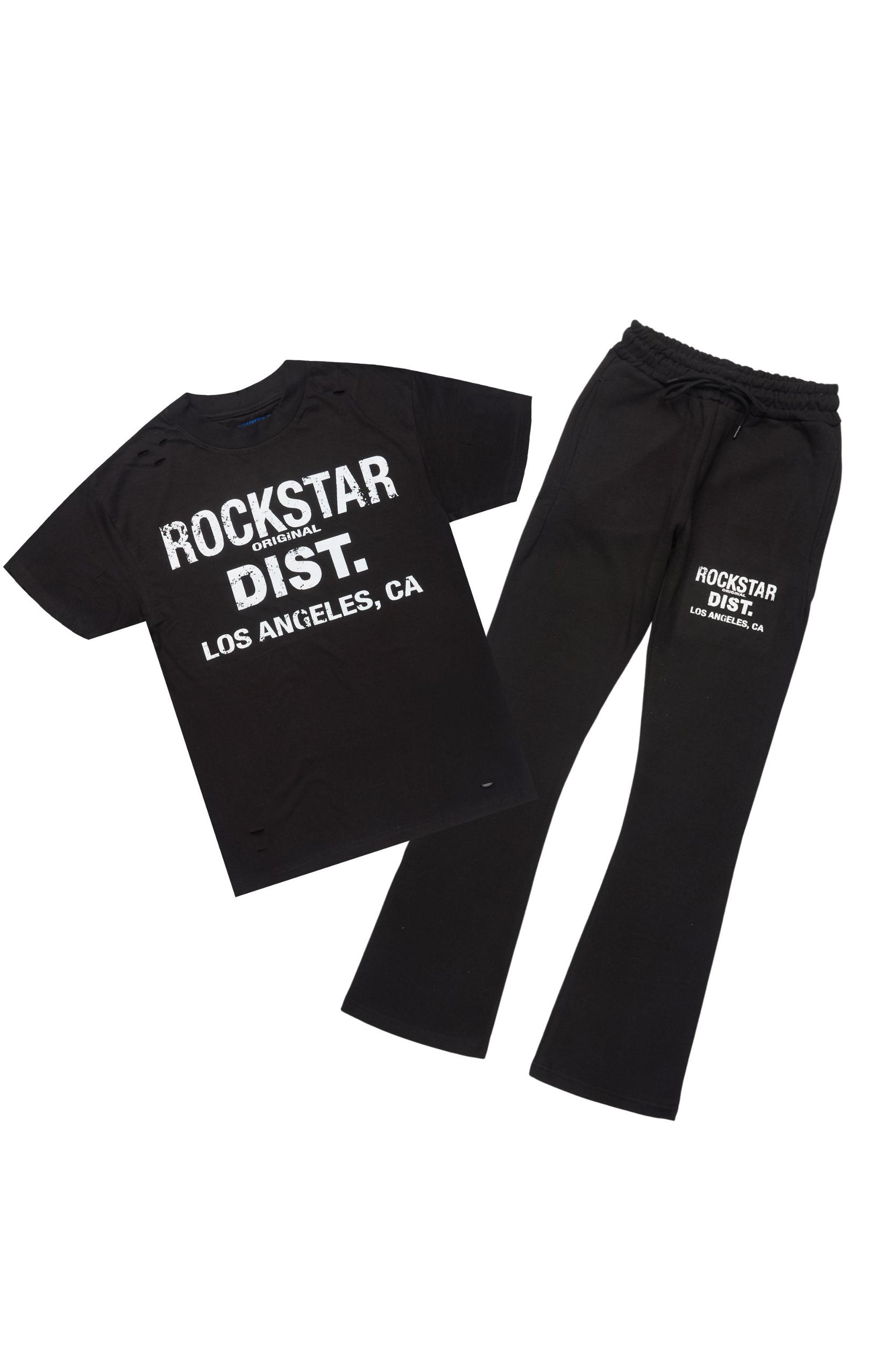 Lake Black/White Oversized T-Shirt/Stacked Track Pant Set Male Product Image
