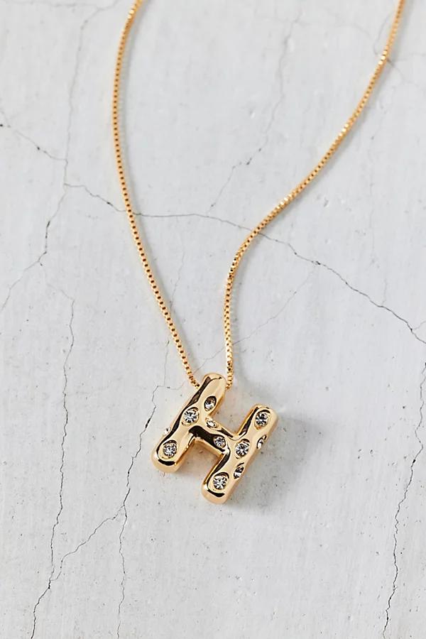 14k Gold Plated Rhinestone Bubble Initial Charm Necklace, Womens at Urban Outfitters Product Image