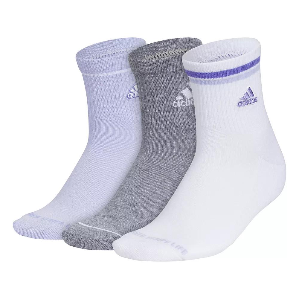 Women's adidas Cushioned Sport 2.0 3-Pack High Quarter Socks, Size: 5-10, Purple White Grey Product Image