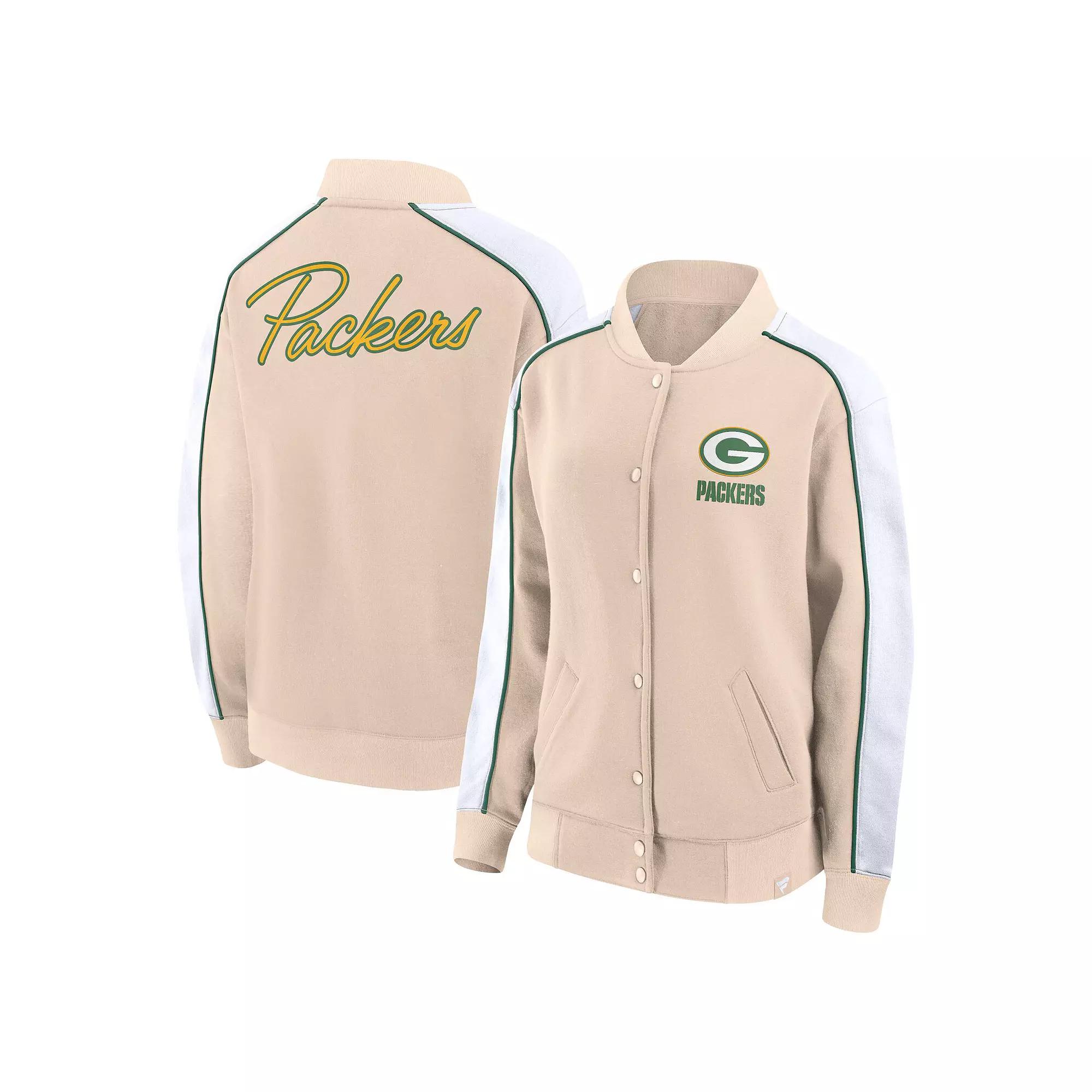 Women's Fanatics Branded Tan Green Bay Packers Lounge Full-Snap Varsity Jacket, Size: 2XL, Team Product Image