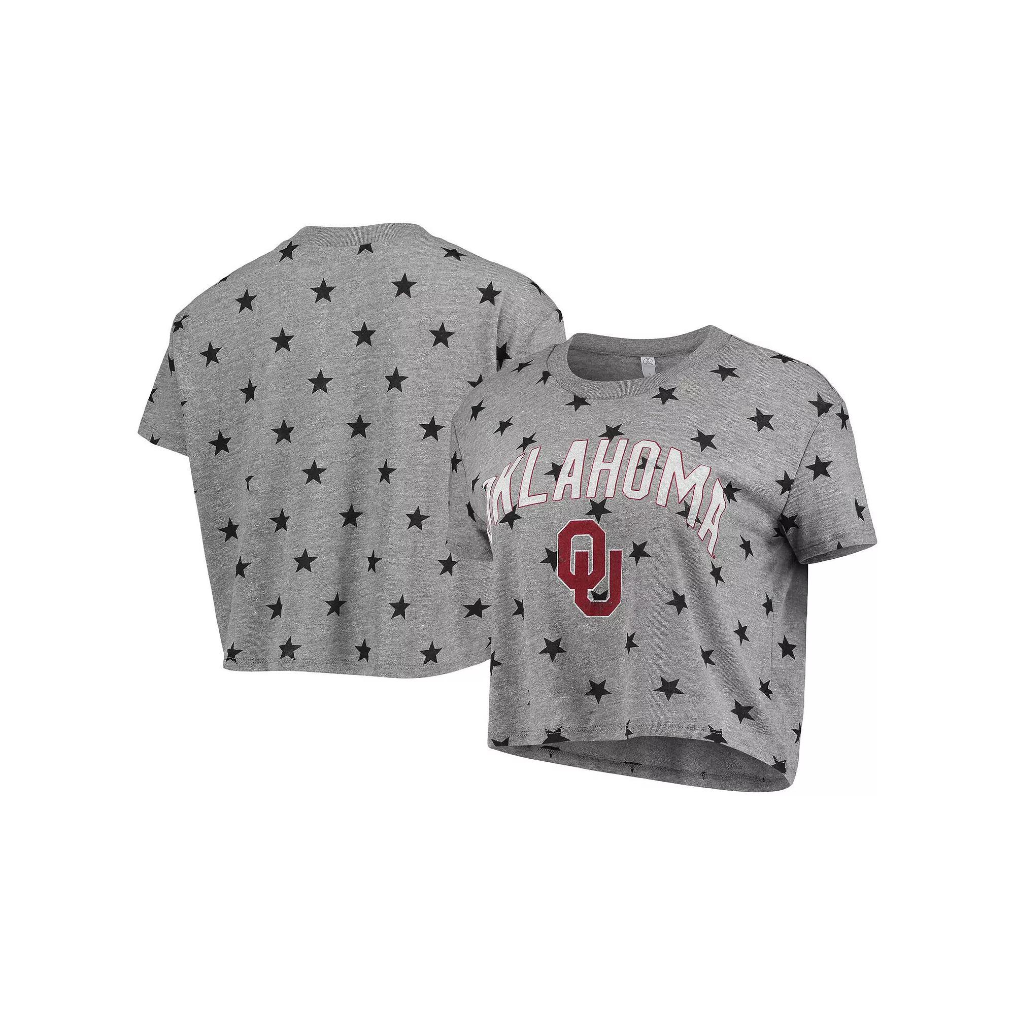 Womens Alternative Apparel Heathered Gray Oklahoma Sooners Headliner Stars Cropped Tri-Blend T-Shirt Product Image