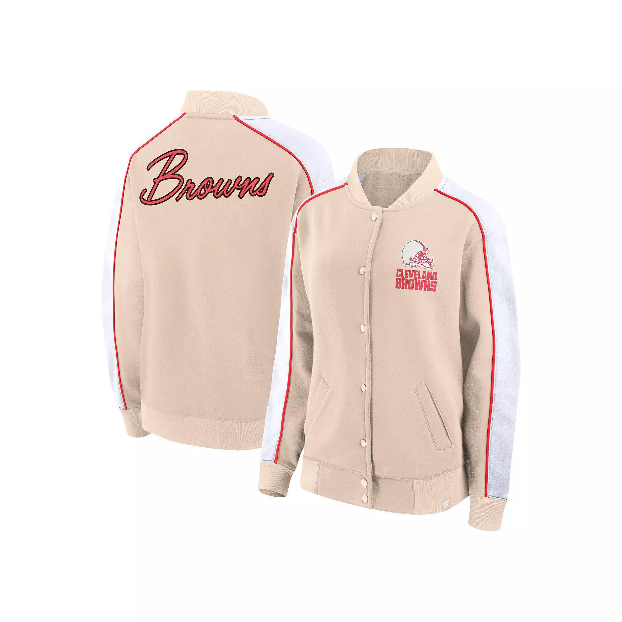 Women's Fanatics Branded Tan Cleveland Browns Lounge Full-Snap Varsity Jacket, Size: 2XL, Team Product Image
