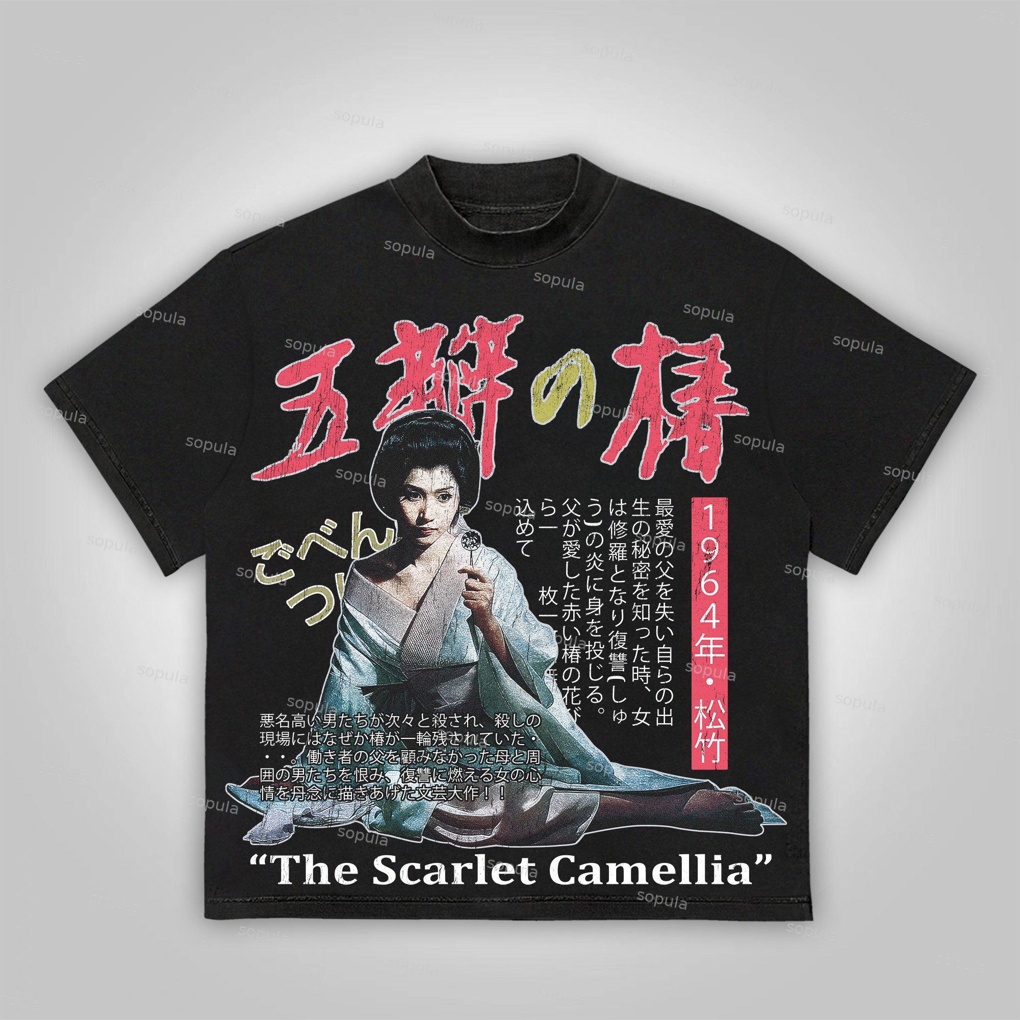 Sopula The Scarlet Camellia Vintage Graphics Cotton T-Shirt Product Image