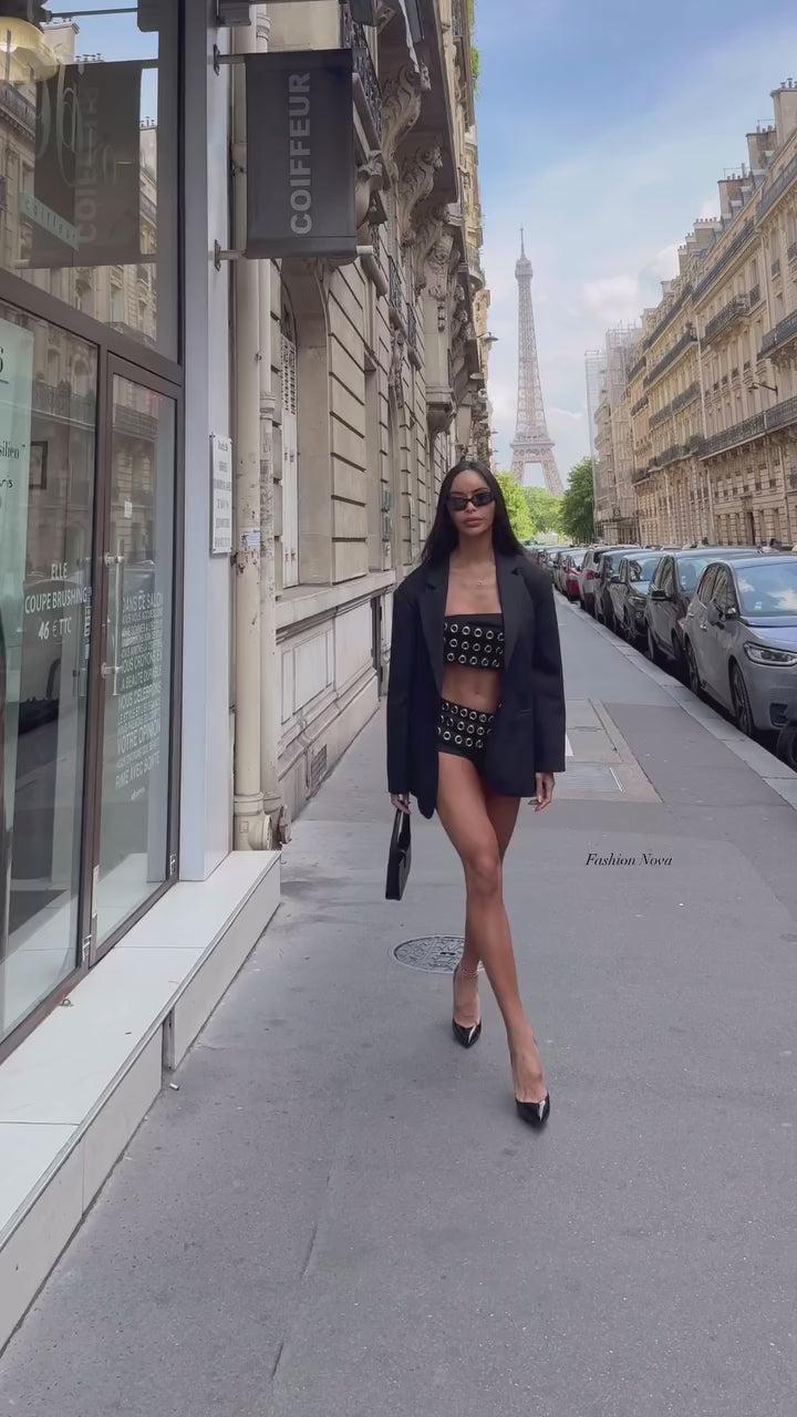 The Baddie Fit Grommet Micro Short Set - Black Product Image