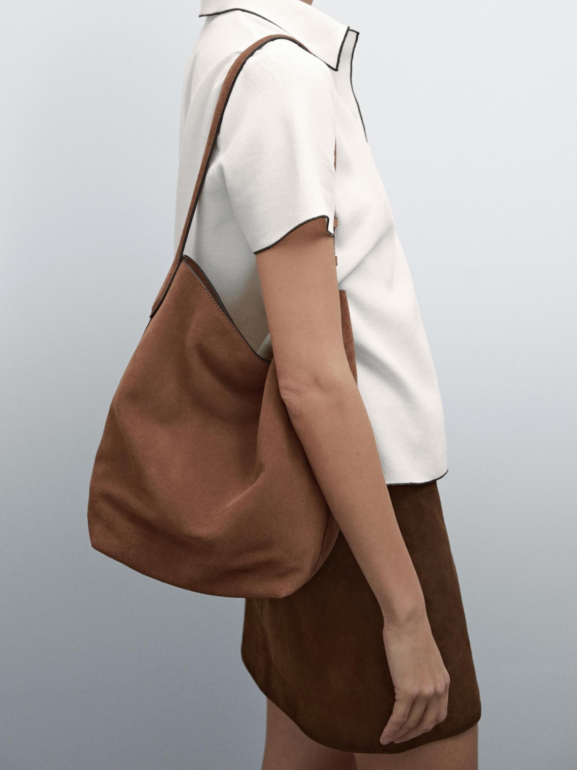 Split suede leather bucket bag Product Image
