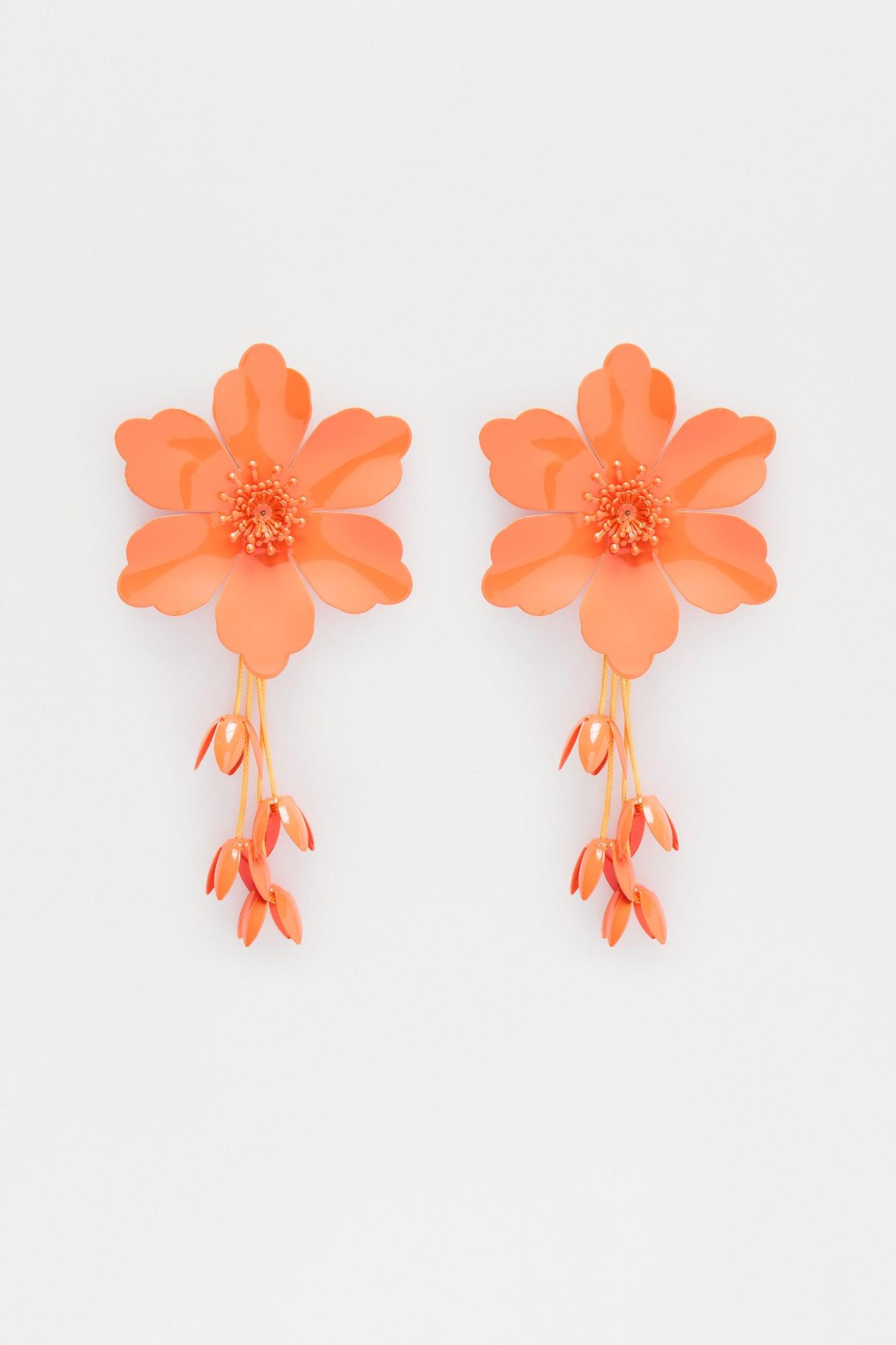 Tropical Vibe Floral Earrings - Orange Product Image
