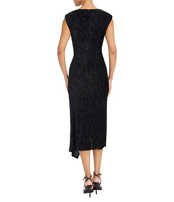 Maggy London Crinkled Velvet Sleeveless Draped Midi Dress Product Image