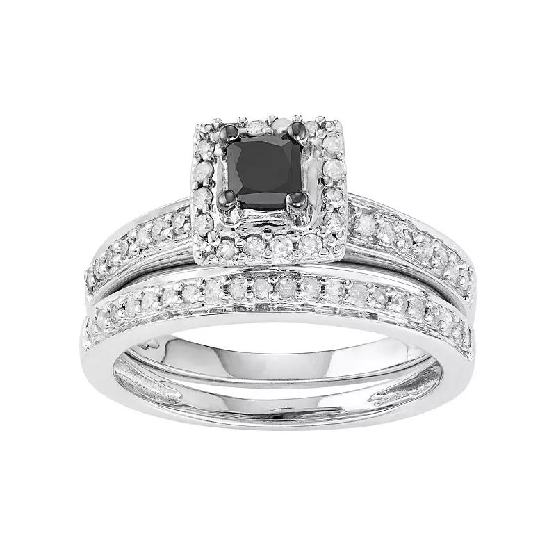 HDI 10k White Gold 1/2 Carat T.W. Black & White Diamond Engagement Ring Set, Women's,  Product Image