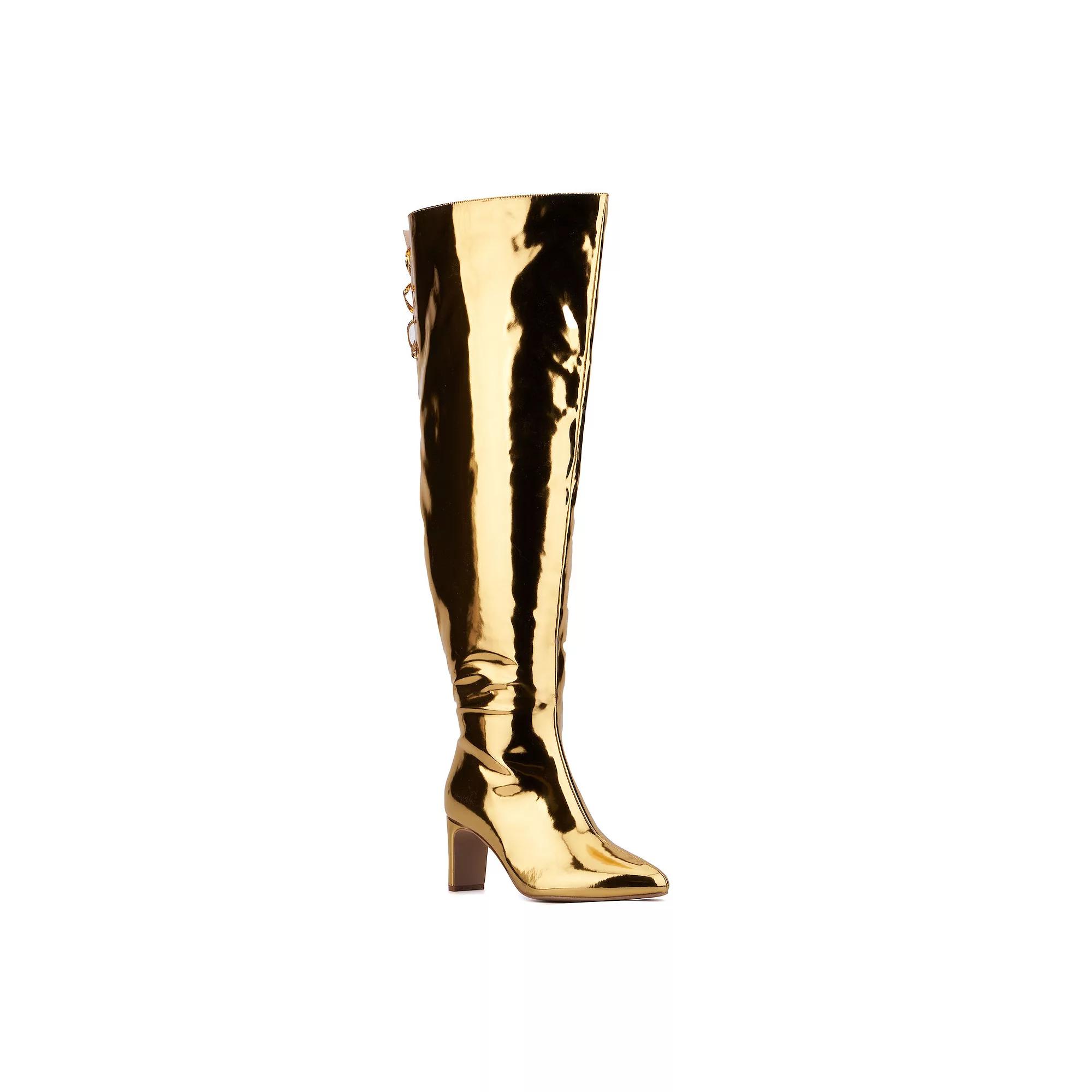 Fashion to Figure Hayya Thigh High Wide Width Womens Boots Gold Grey Product Image