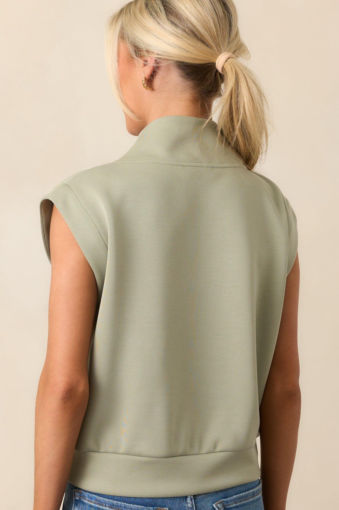 My Next Match Desert Sage Half Zip Cap Sleeve Top Product Image