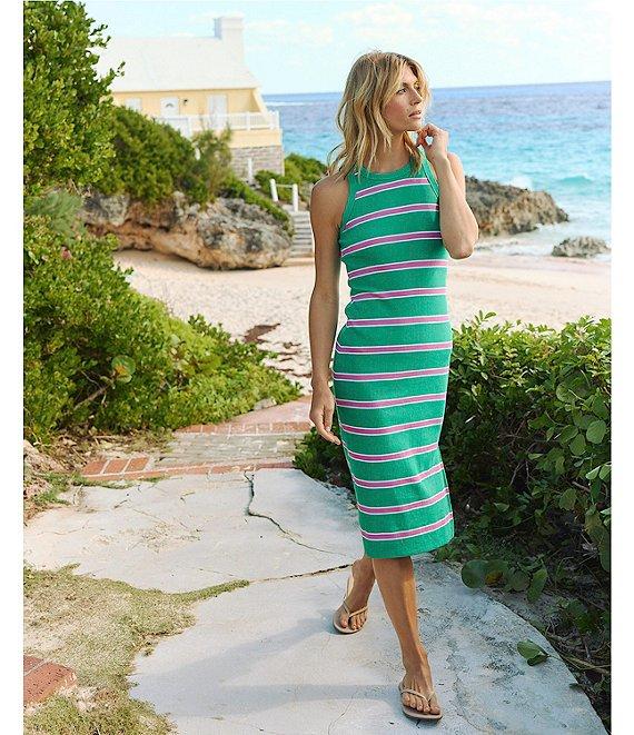 Southern Tide Quinn Stripe Print Crew Neck Sleeveless Rib Midi Dress Product Image