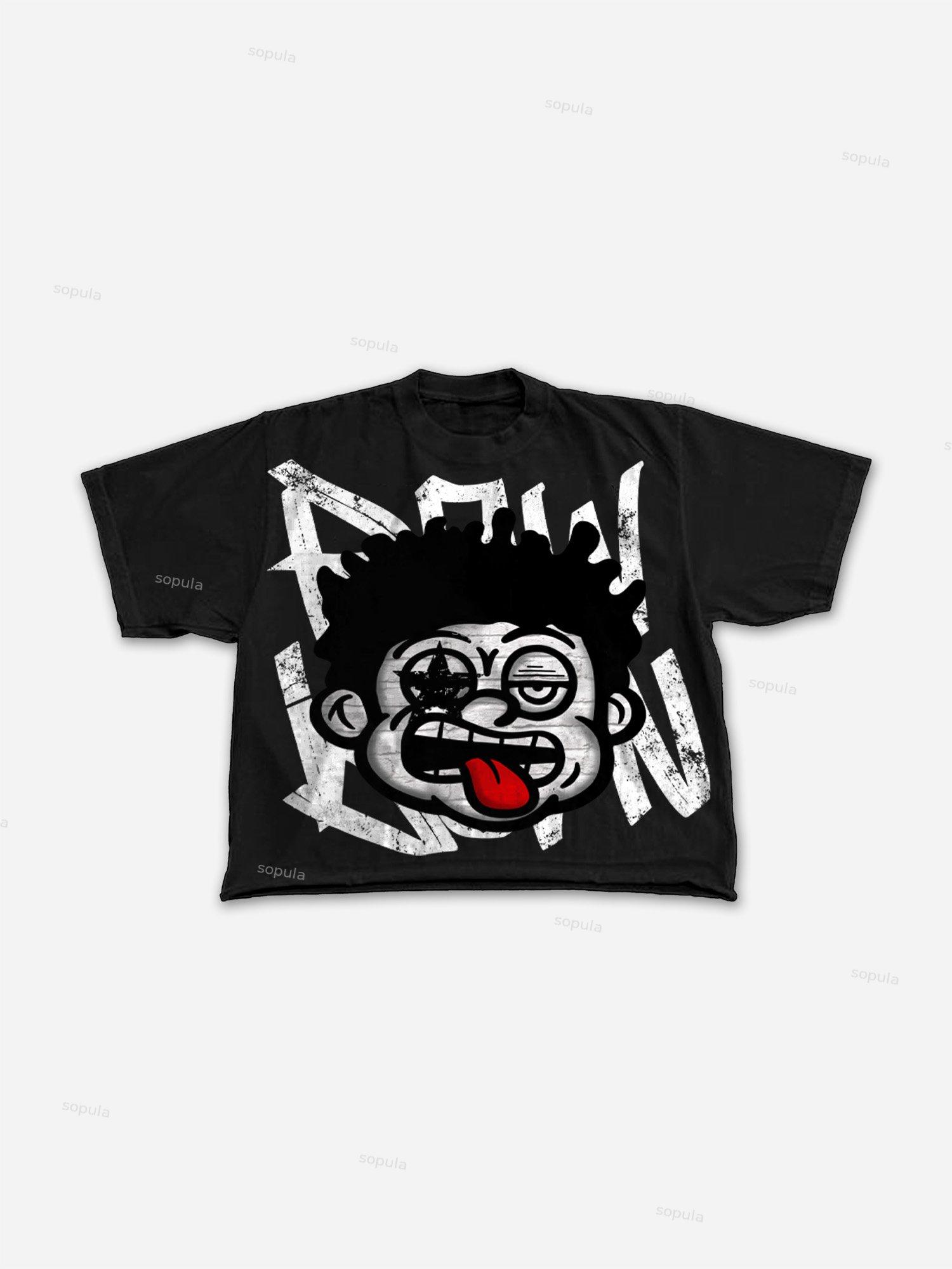 Big Face Retro Cartoon Graphic Cropped T-shirt Product Image