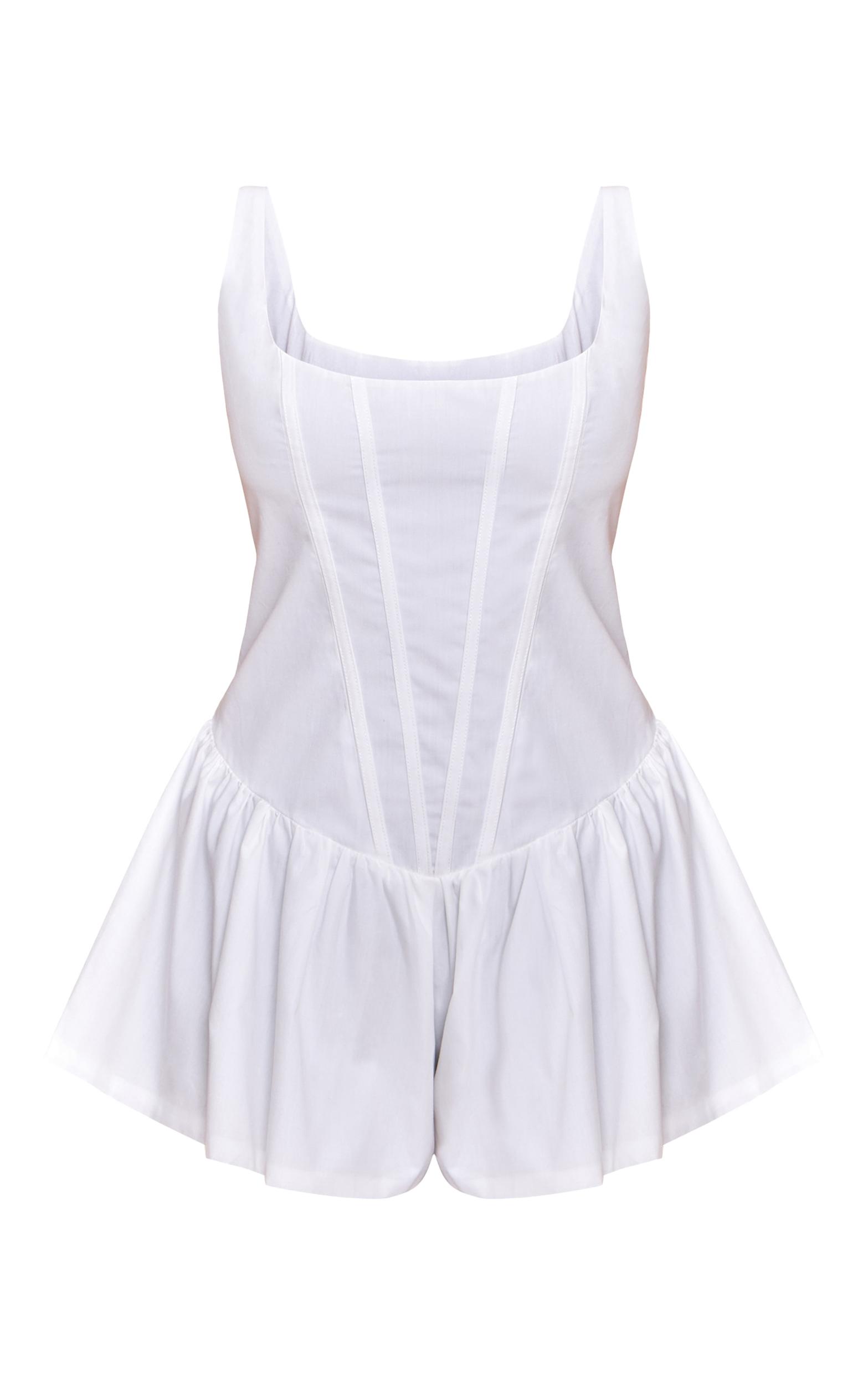 White Woven Corset Detail Floaty Romper Product Image