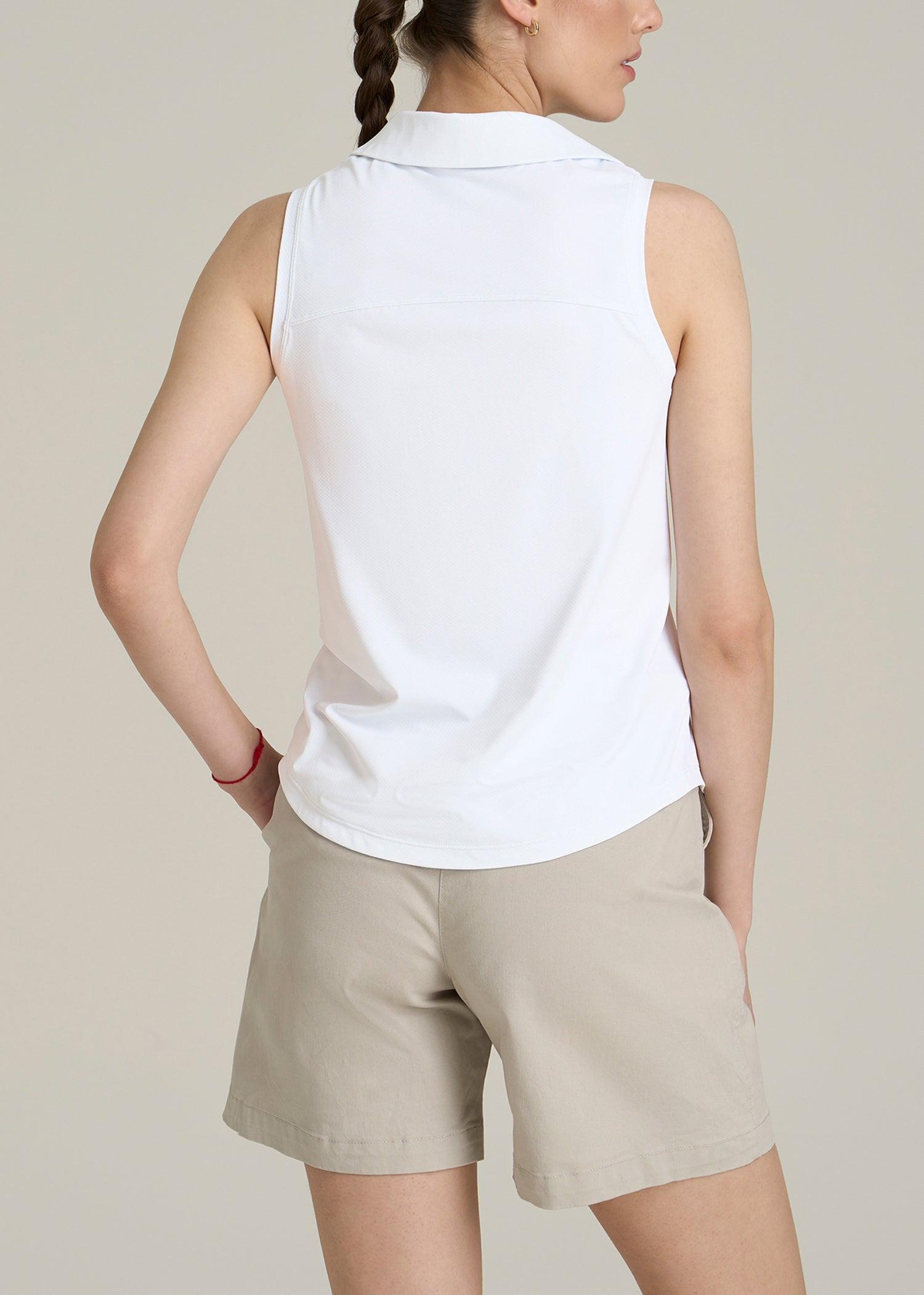 Active Sleeveless Polo Shirt for Tall Women in White Female Product Image
