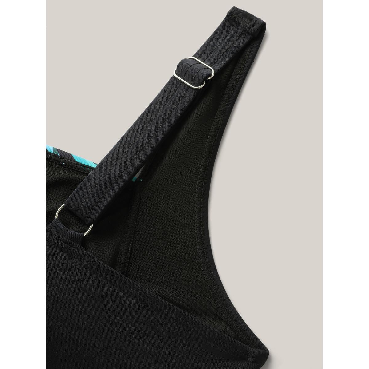 Plus Size Two-Piece Tropical Twist Front Swimsuit,Sarong Women's Swimwear Black Beach Twist Curve Bathing Suits High stretch One Pieces BloomChic 12/L Product Image