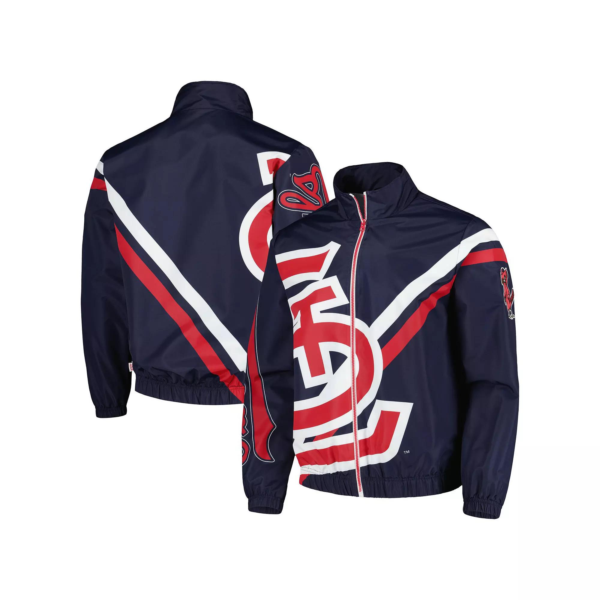 Men's Mitchell & Ness Navy St. Louis Cardinals Exploded Logo Warm Up Full-Zip Jacket, Size: Large, Blue Product Image