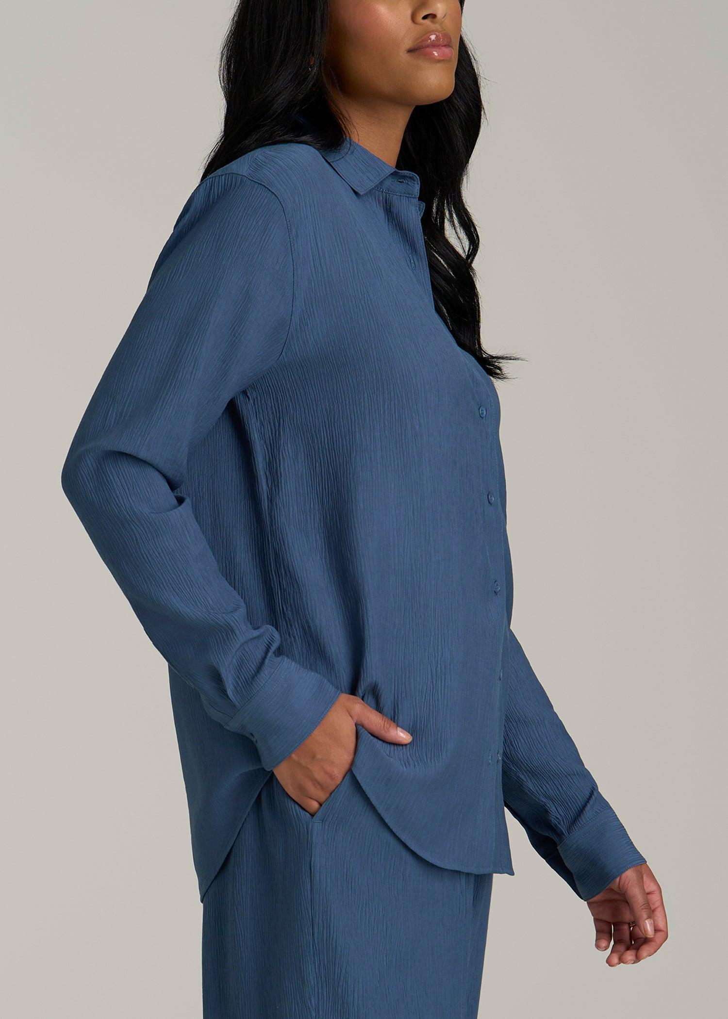 Long Sleeve Crinkle Blouse for Tall Women in Flag Blue Female Product Image