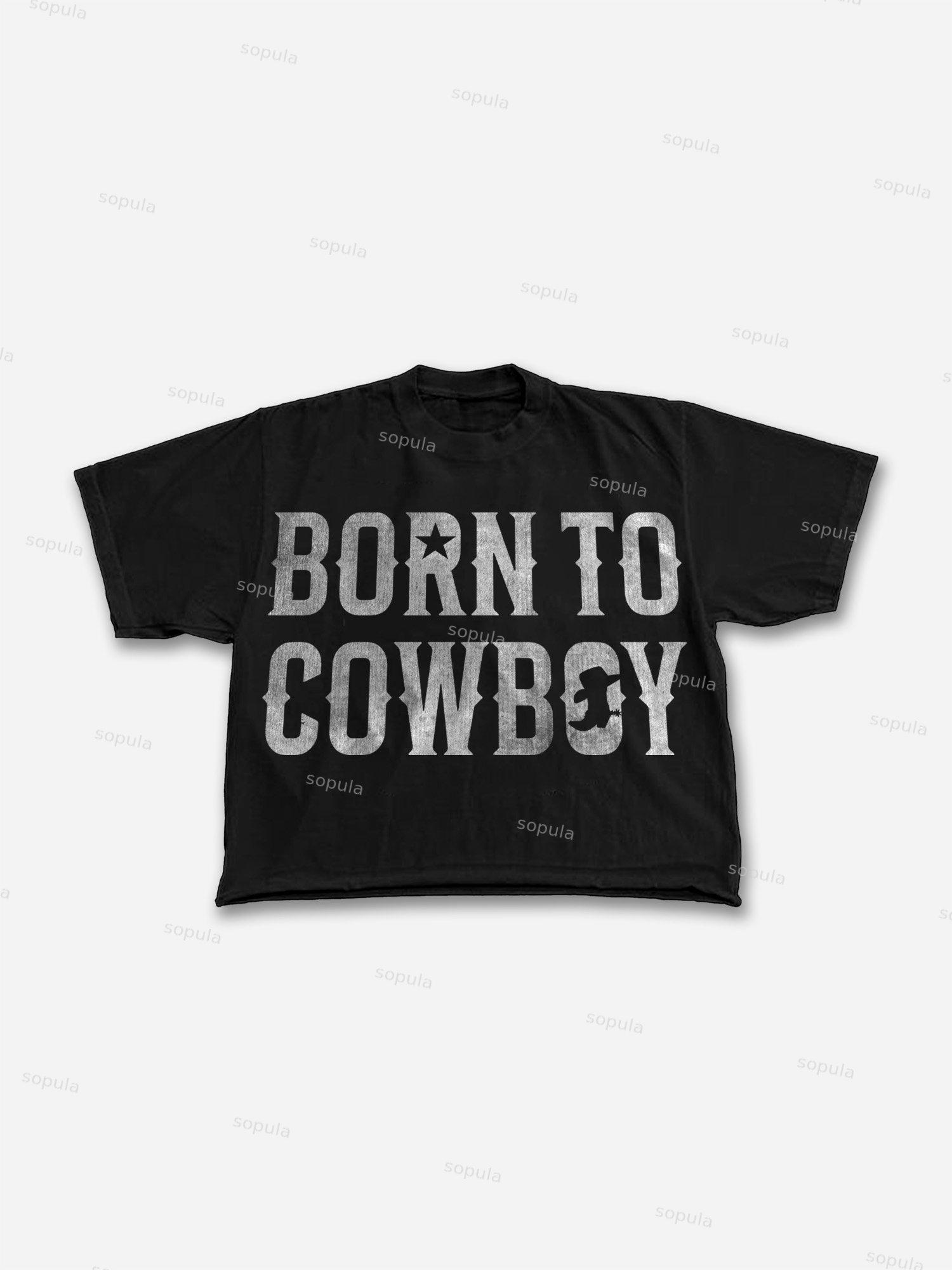 Born Cowboy Vintage Aged Graphic Cropped T-shirt Product Image