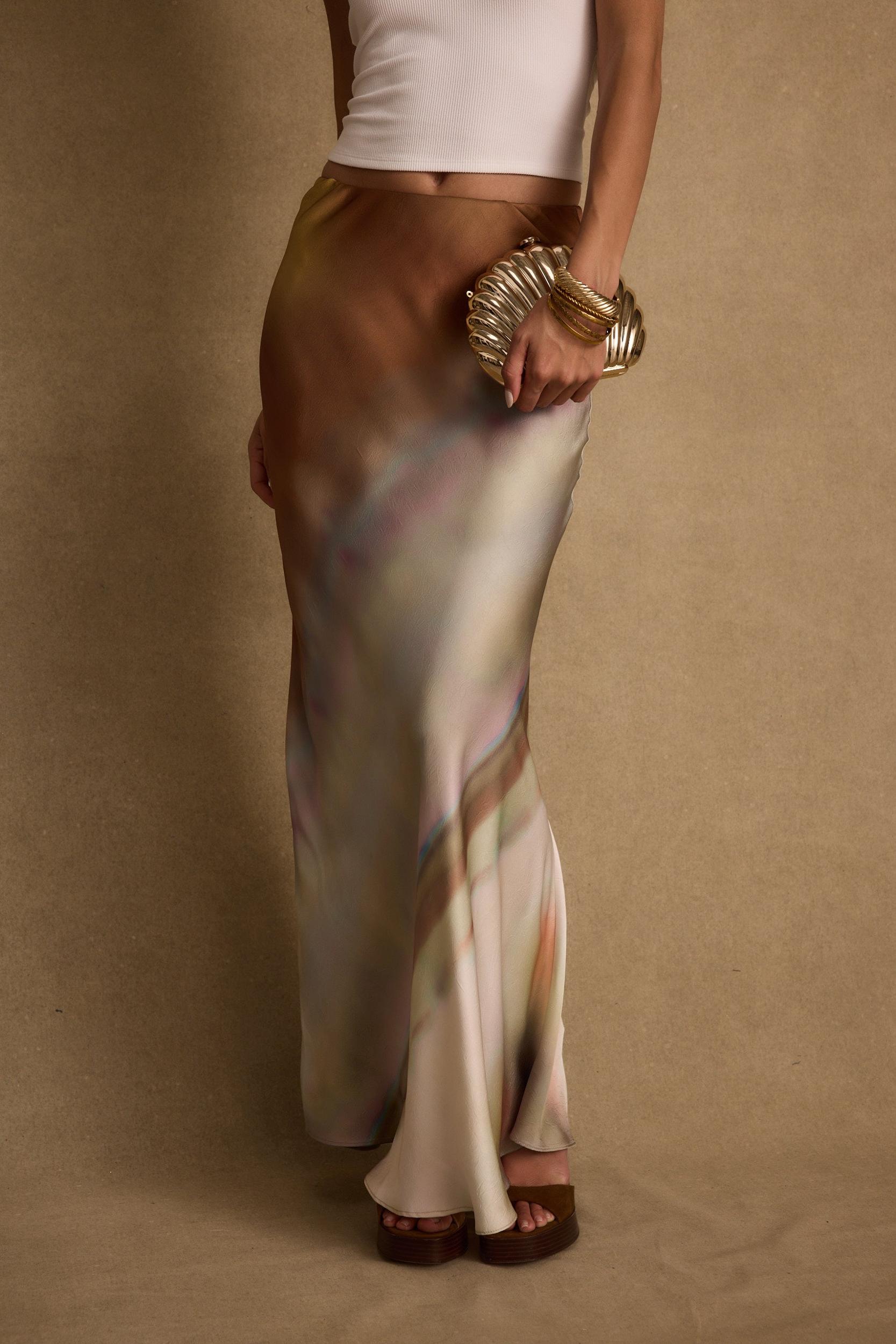 Dolce Golden Ombre Satin Maxi Skirt Product Image