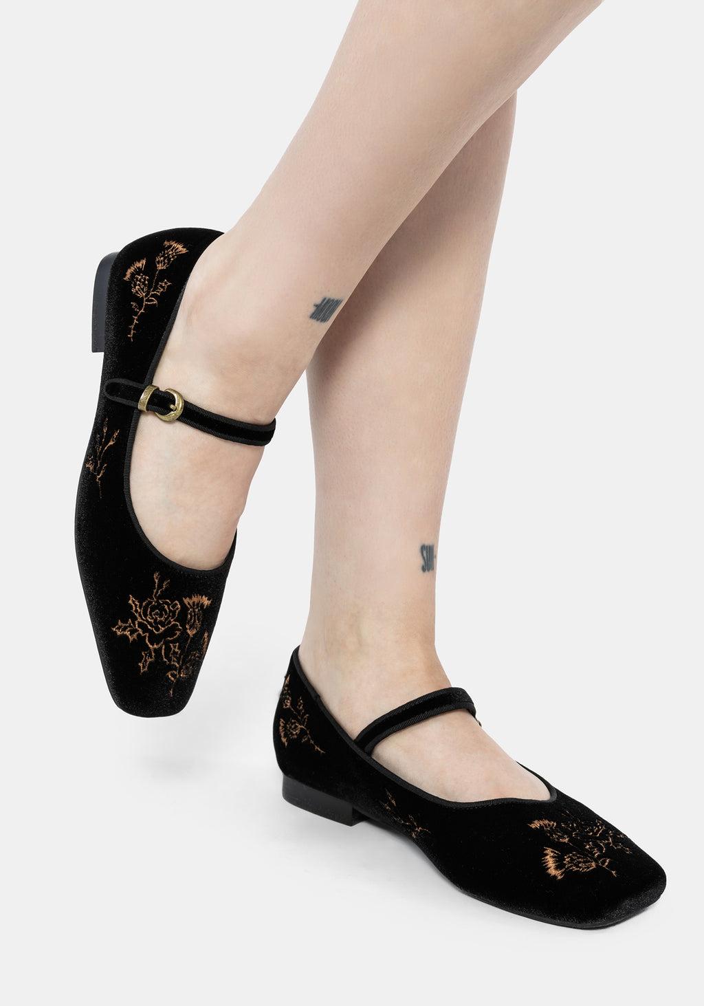 Nyla Velvet Embroidered Ballerina Pumps Product Image