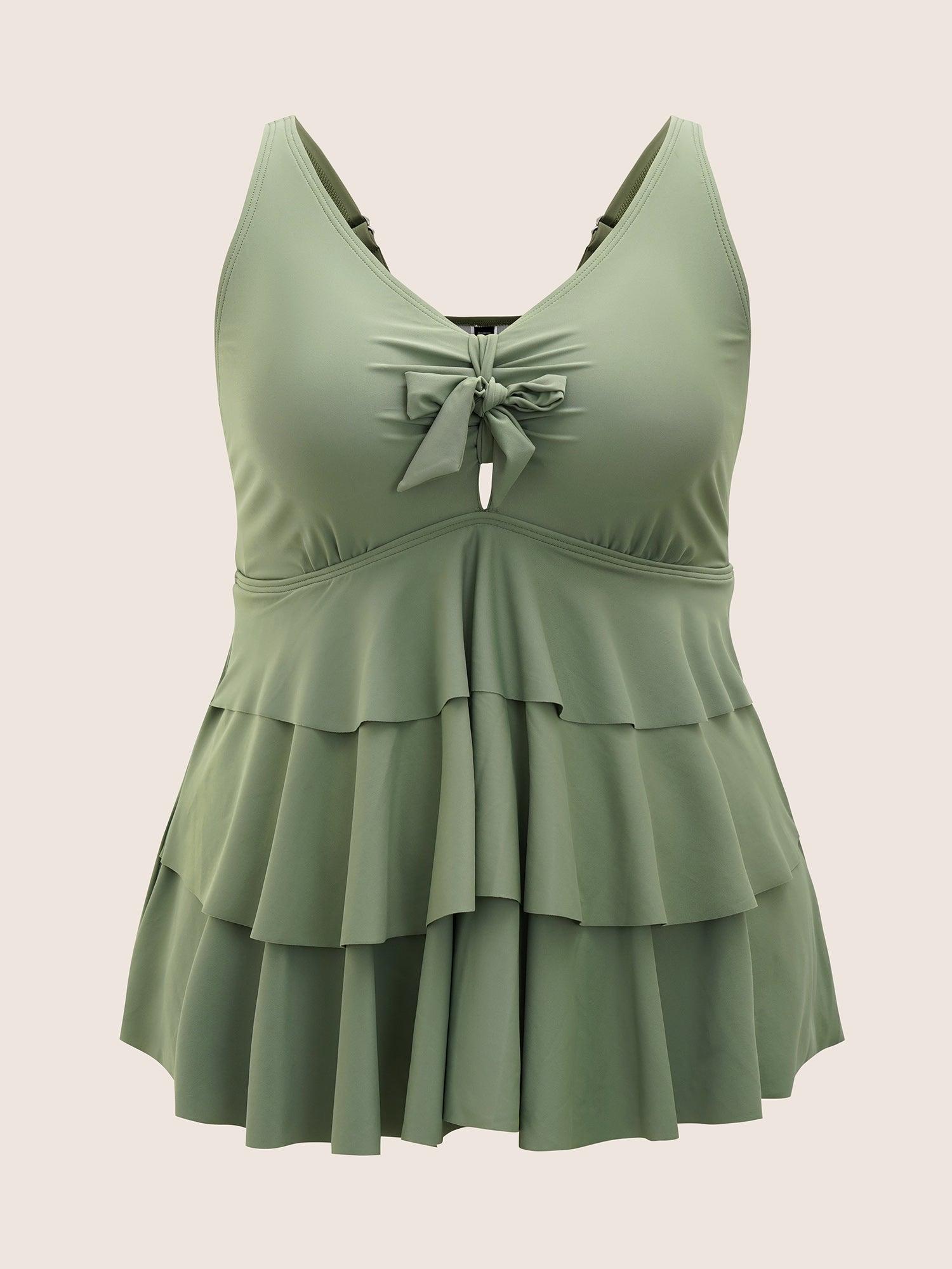 Knotted Front Ruffle Tiered Tankini Top Female Product Image