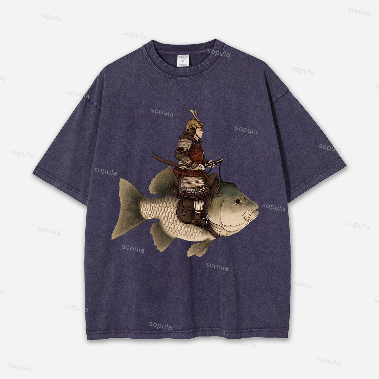Fat Cat Eating Ramen Acid Washed T-shirt Product Image