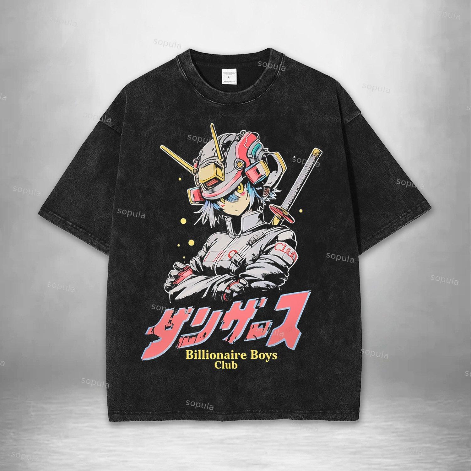 Cyberpunk Anime Futuristic Graphic Acid Washed T-shirt Product Image