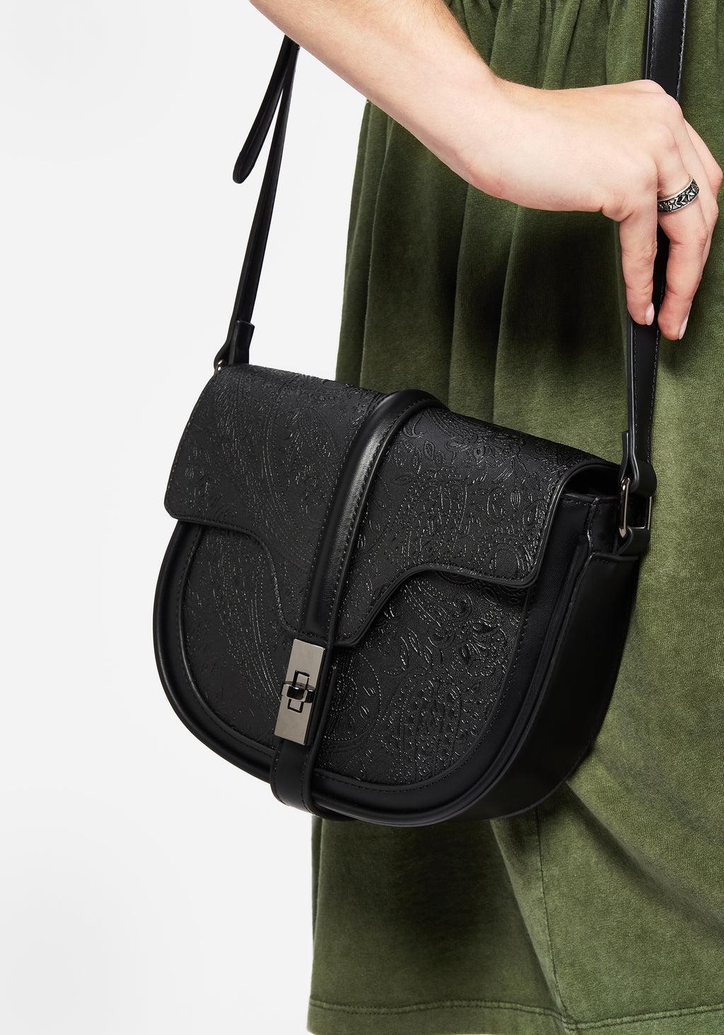 Cypress Paisley Debossed Crossbody Satchel Bag - Black Product Image