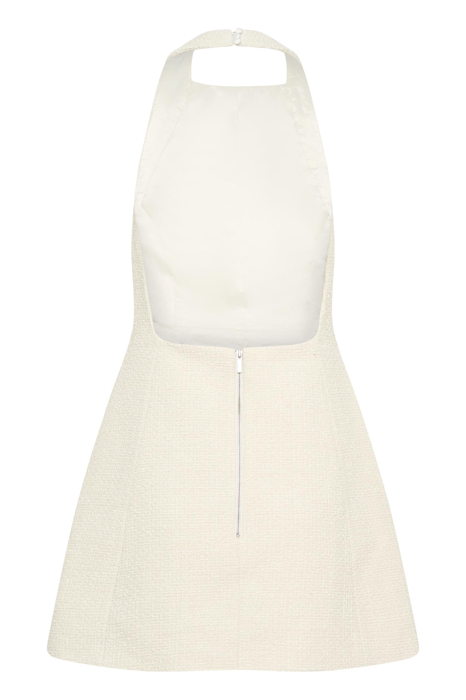 Carina Boucle Halter Mini Dress - Ivory Product Image