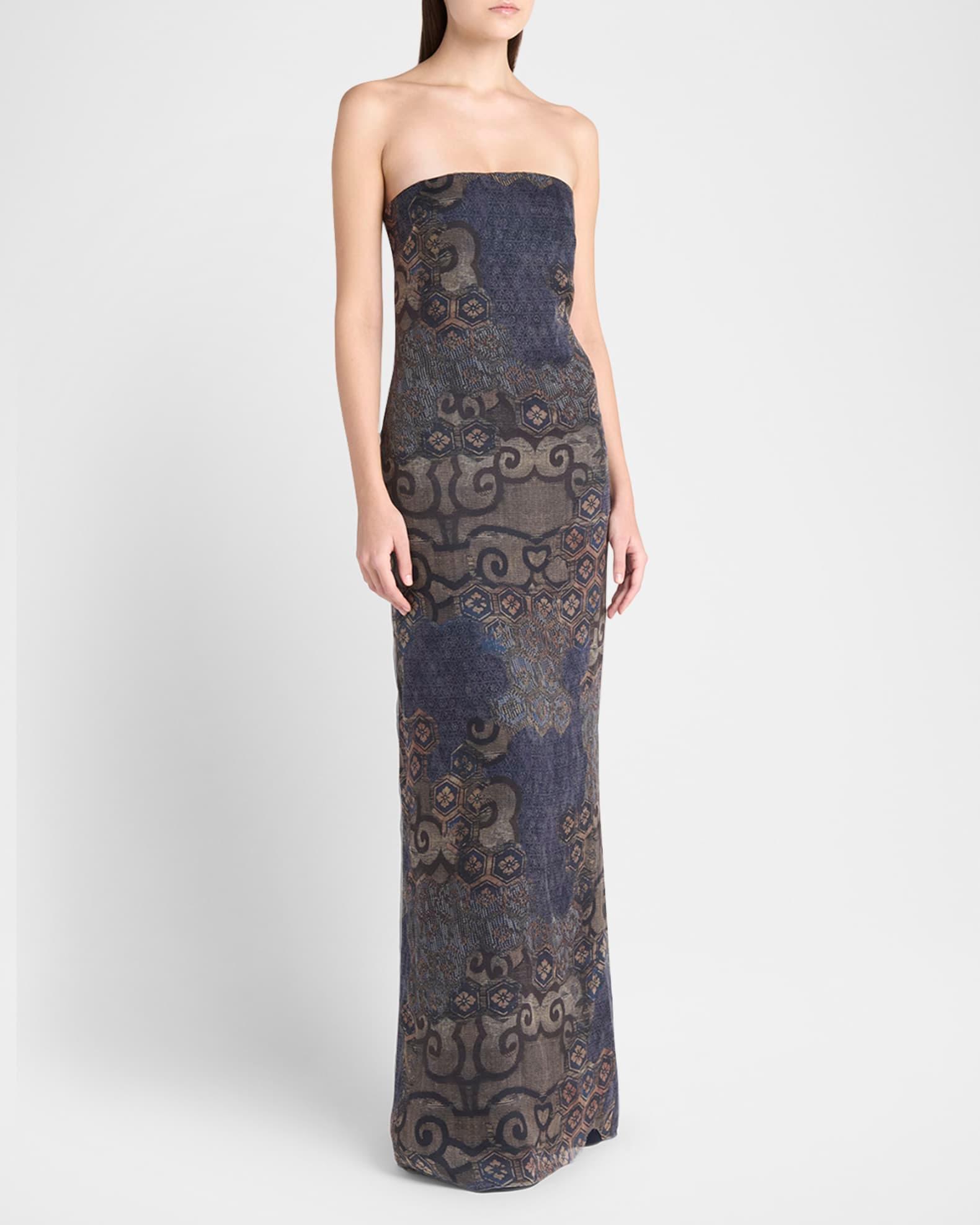 Strapless Tile-Print Silk Gown Product Image