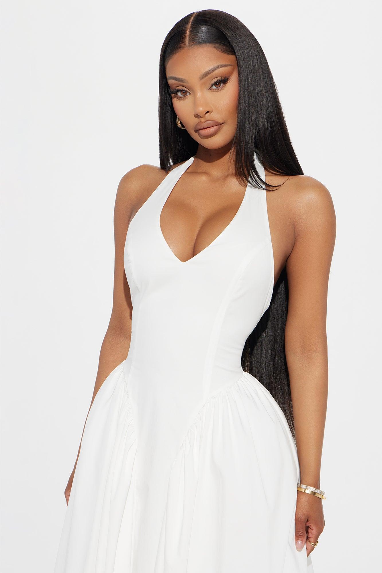 Mara Corset Halter Midi Dress - White Product Image