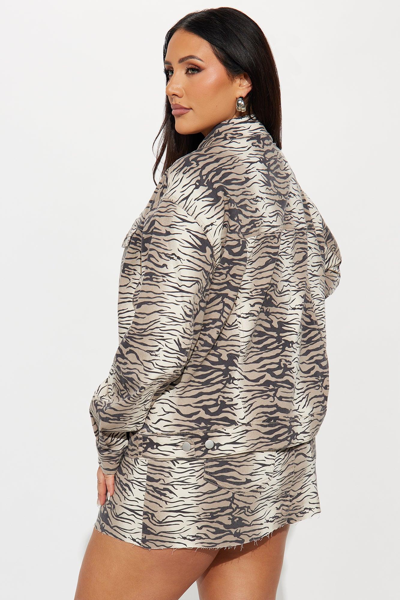 Unleash Your Wild Side Oversized Trucker Jacket - Brown/combo Female Product Image