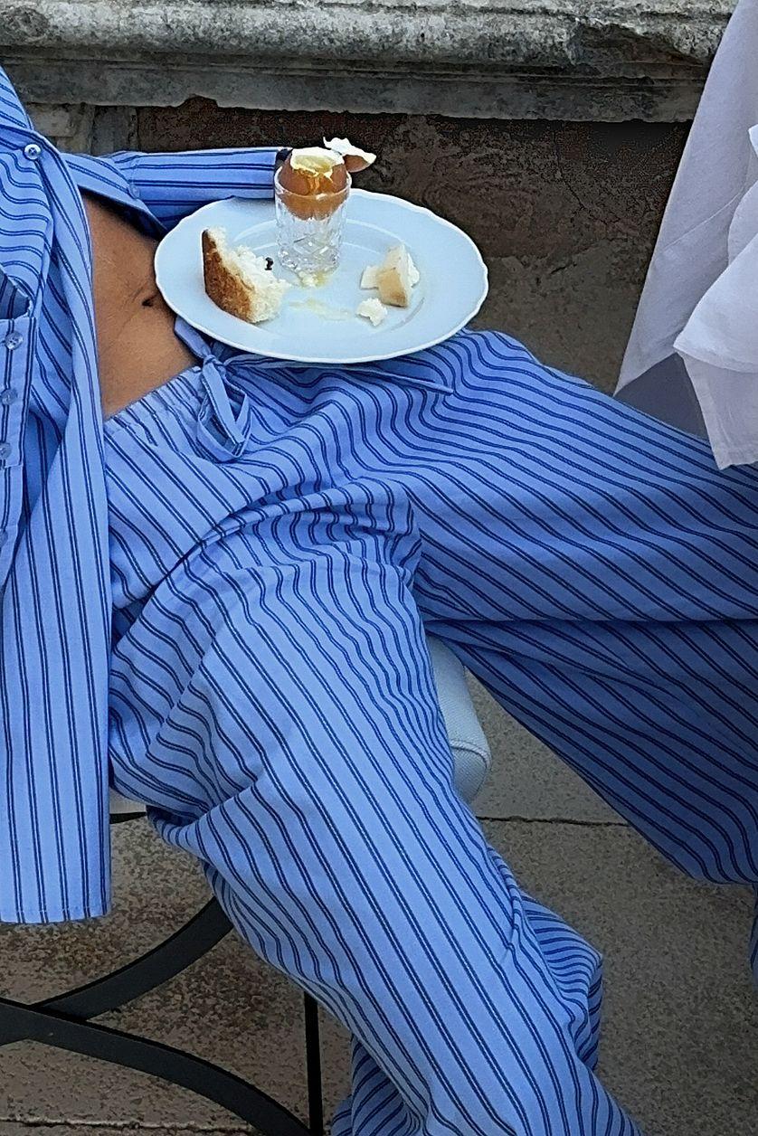 Striped Elastic Mid Waist Trousers Product Image