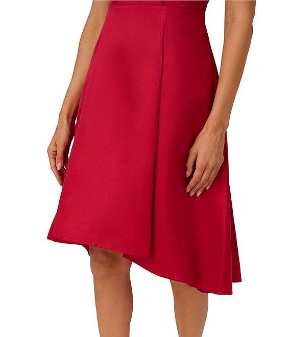Adrianna Papell Tuxedo Collar V Neckline Cap Sleeve Hi Lo Fit and Flare Dress Product Image