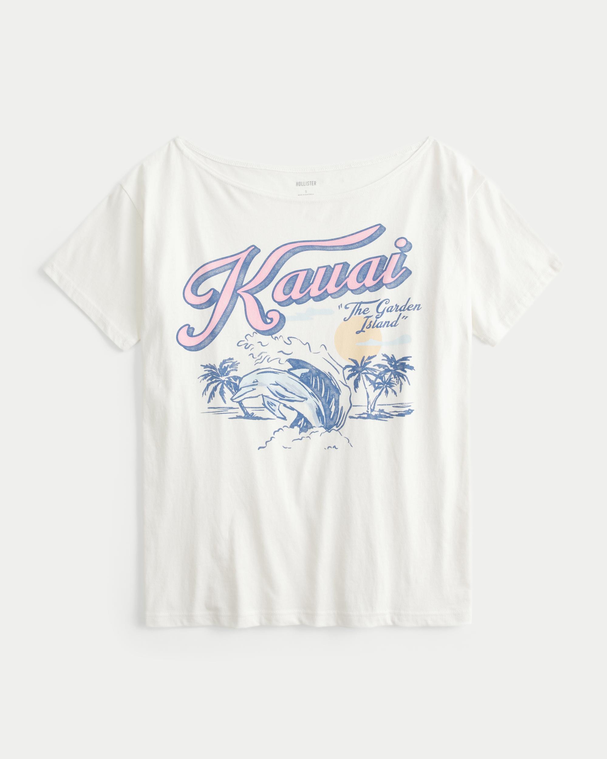 Oversized Off-the-Shoulder Kauai Graphic Tee Product Image