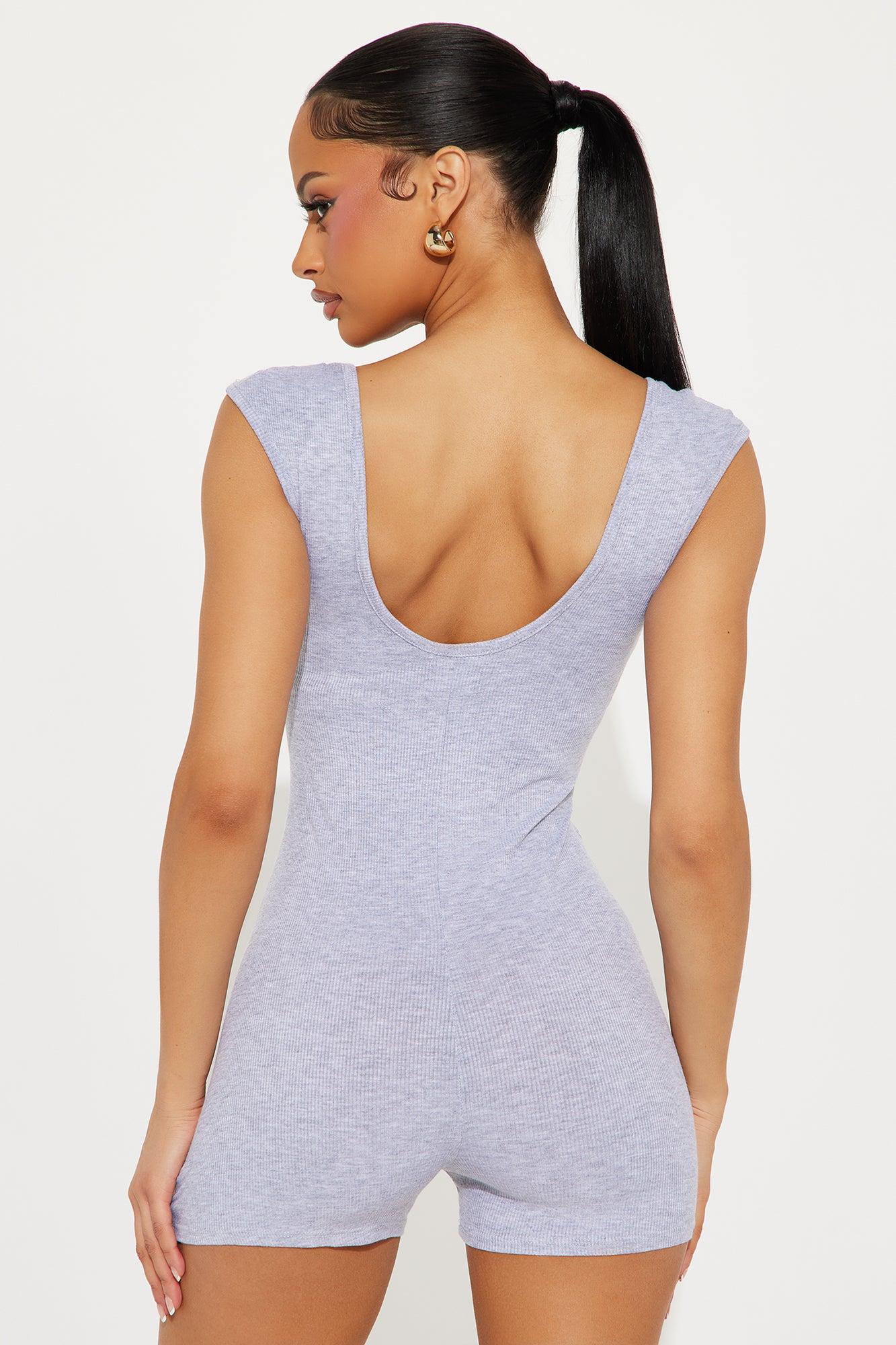 Reyna Ribbed Romper - Heather Grey Product Image