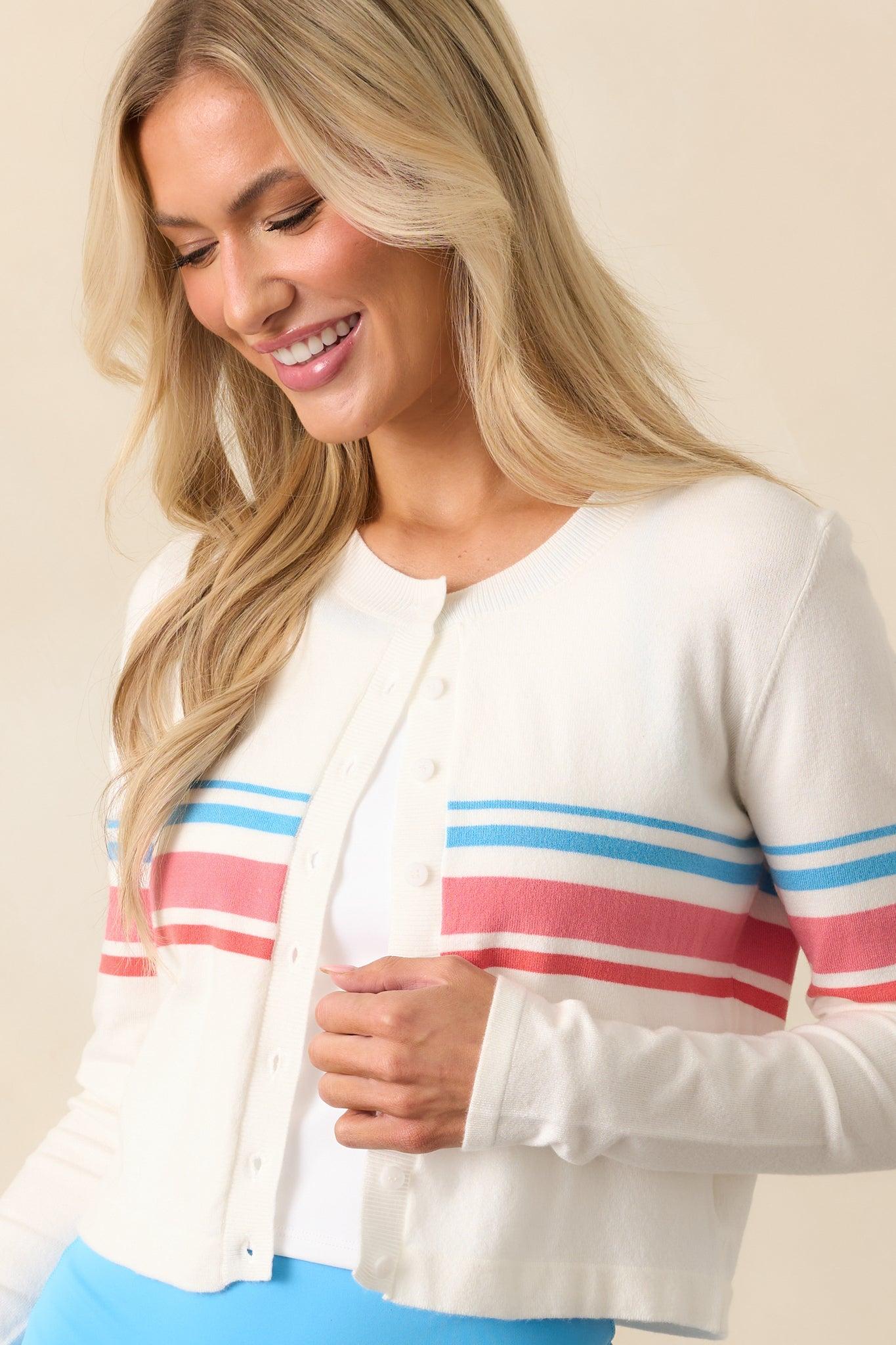 Z Supply White Studio Stripe Cropped Cardigan Product Image