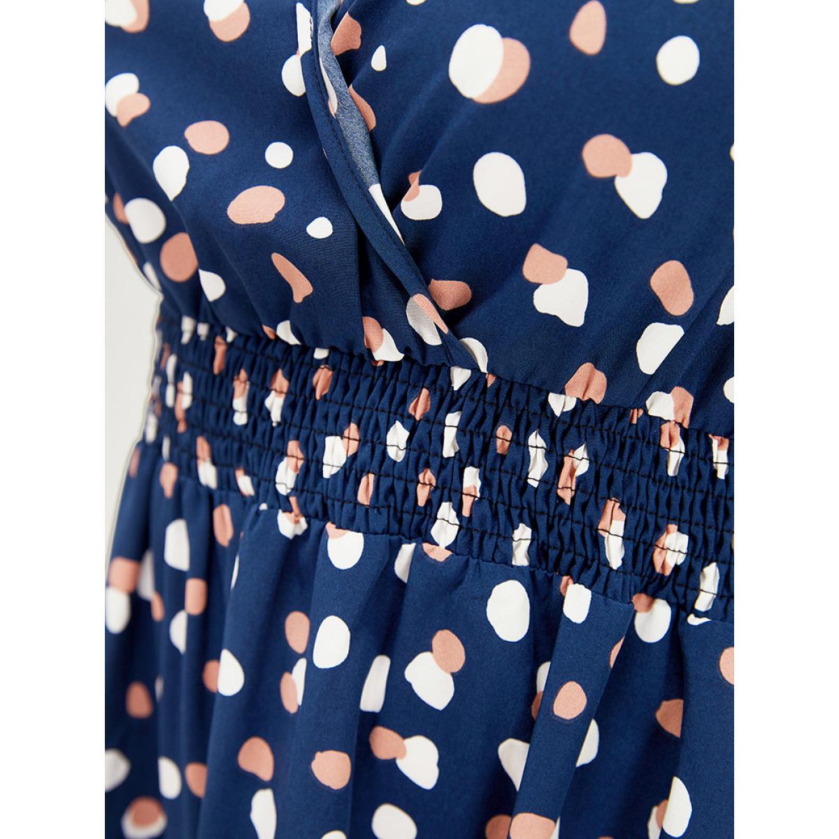 Plus Size Allover Print Pocket Wrap Flutter Cap Sleeve Dress DarkBlue Women Office Wrap V-neck Sleeveless Curvy Midi Dress BloomChic 22-24/3X Product Image