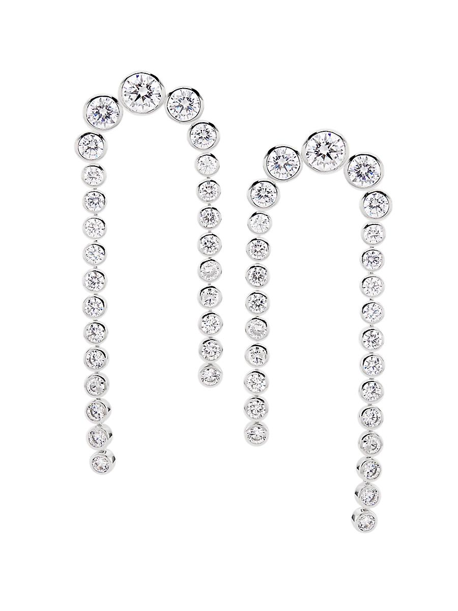 Womens Basel Rhodium-Plated & Cubic Zirconia Linear Double-Drop Earrings Product Image