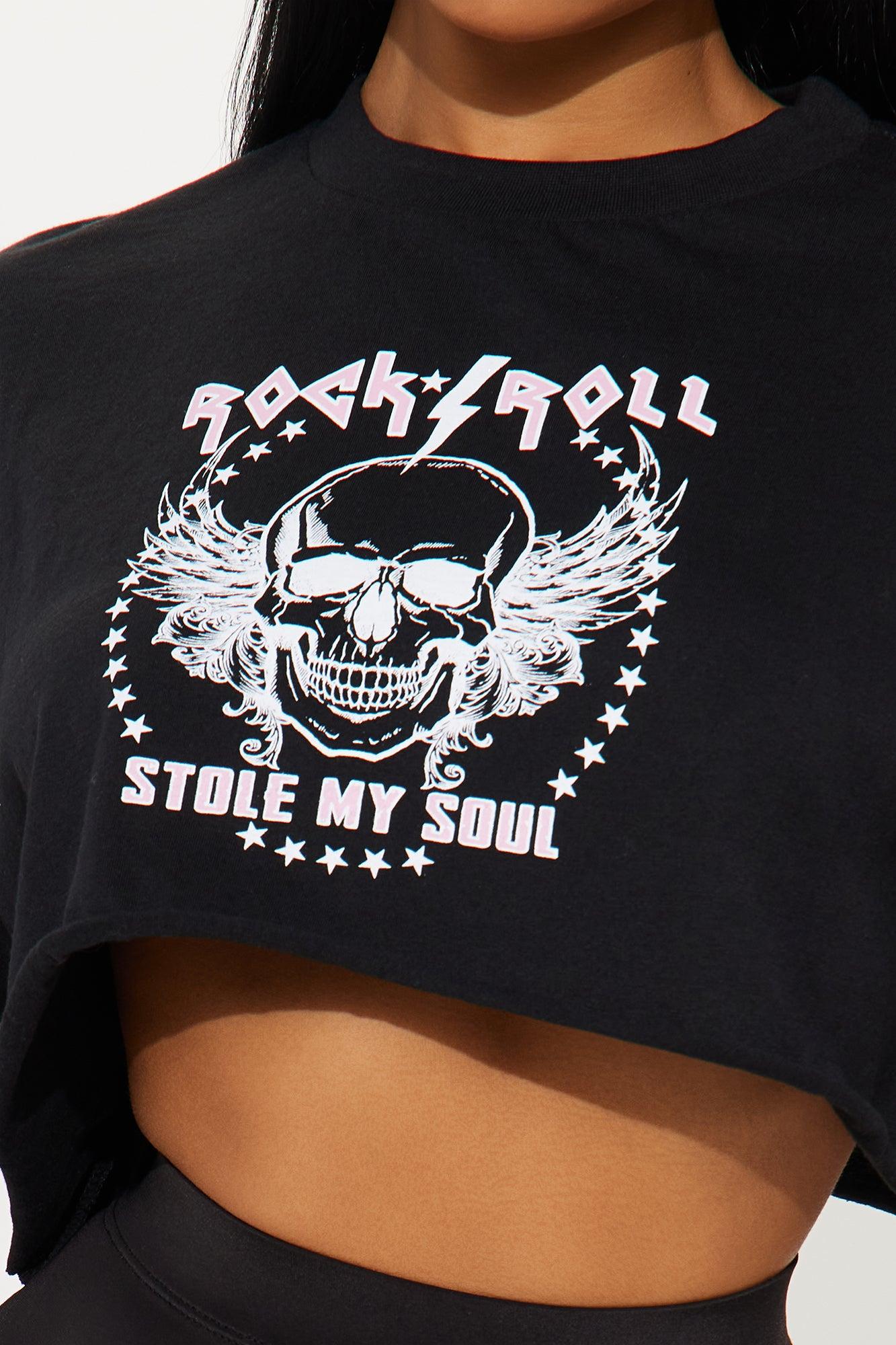 Rock N Roll Stole My Soul Cropped Tee - Black Product Image