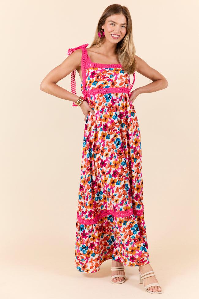 Come Along With Me Pink Trim Floral Maxi Dress FINAL SALE Product Image