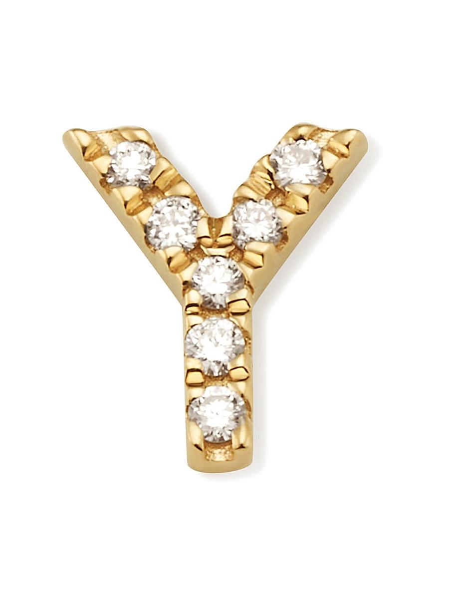 Womens 14K Yellow Gold Luxe Letter Diamond Initial Single Stud Earring Product Image