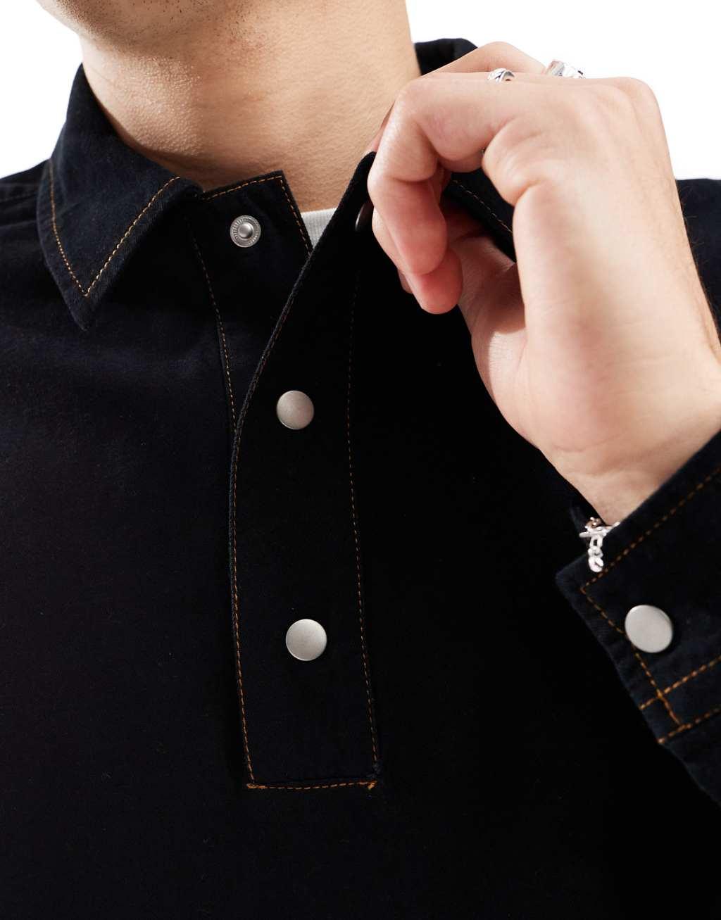 ASOS DESIGN boxy oversized denim overhead shirt in black Product Image