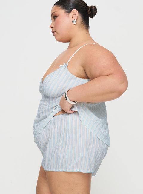 Tenderness Lace Sleep Set Blue / White Stripe Curve Product Image