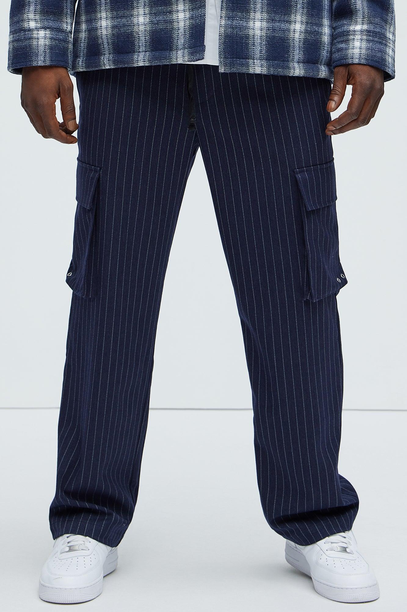 Perth Pinstripes Relaxed Cargo Pants - Navy/combo Product Image
