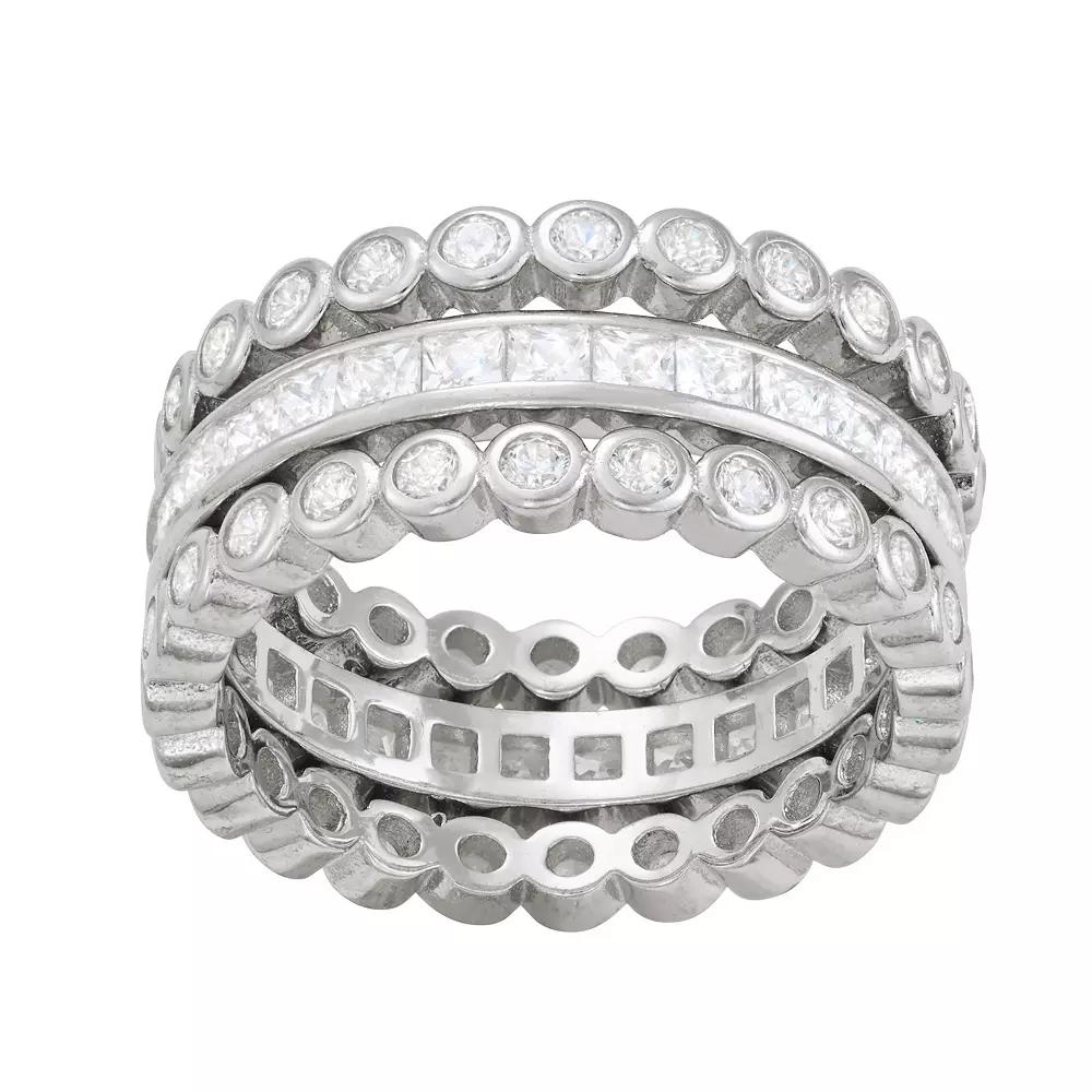 Contessa Di Capri Cubic Zirconia 3-Ring Eternity Band Set, Women's, Size: 7, Sterling Silver Product Image